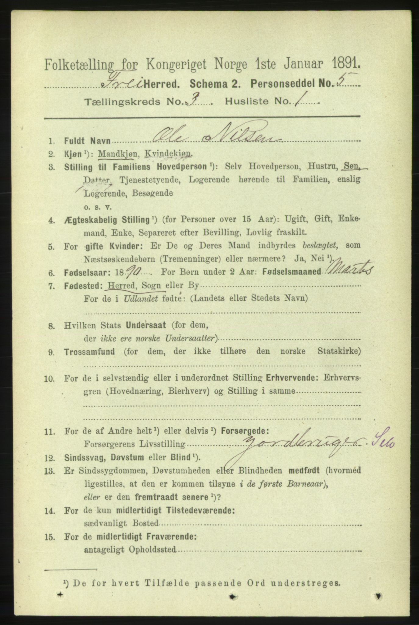 RA, 1891 census for 1556 Frei, 1891, p. 1175