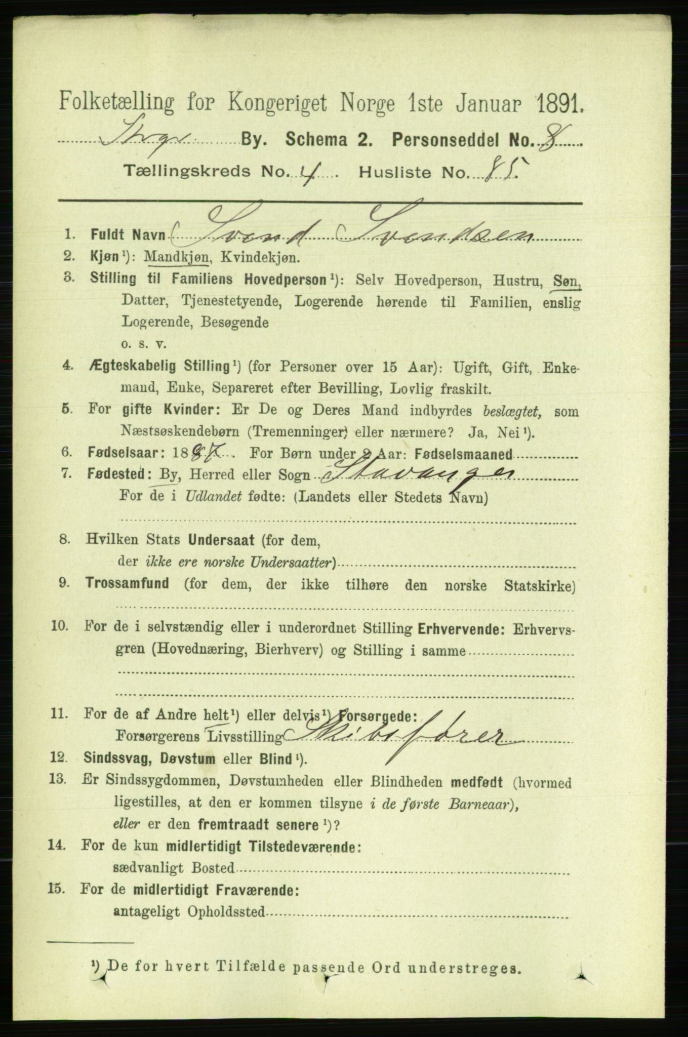 RA, 1891 census for 1103 Stavanger, 1891, p. 8575