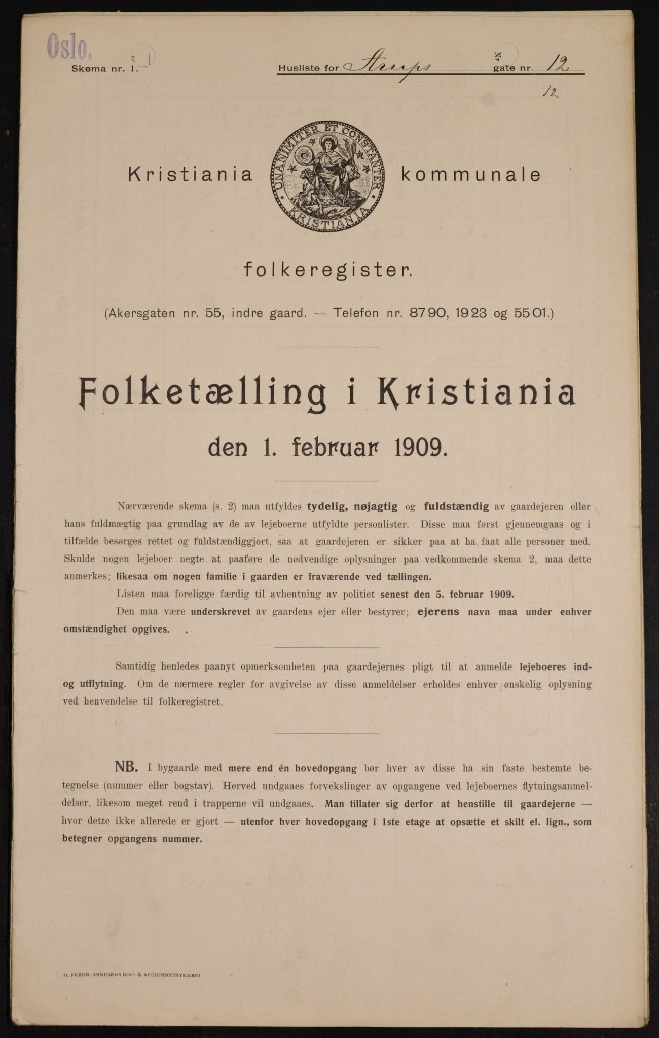 OBA, Municipal Census 1909 for Kristiania, 1909, p. 2152
