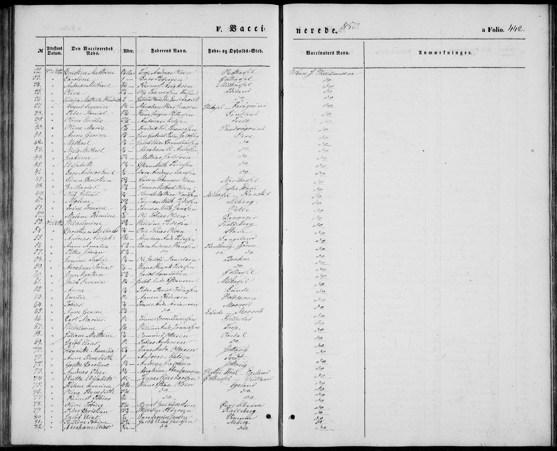 Lista sokneprestkontor, AV/SAK-1111-0027/F/Fb/L0002: Parish register (copy) no. B 2, 1847-1862, p. 442