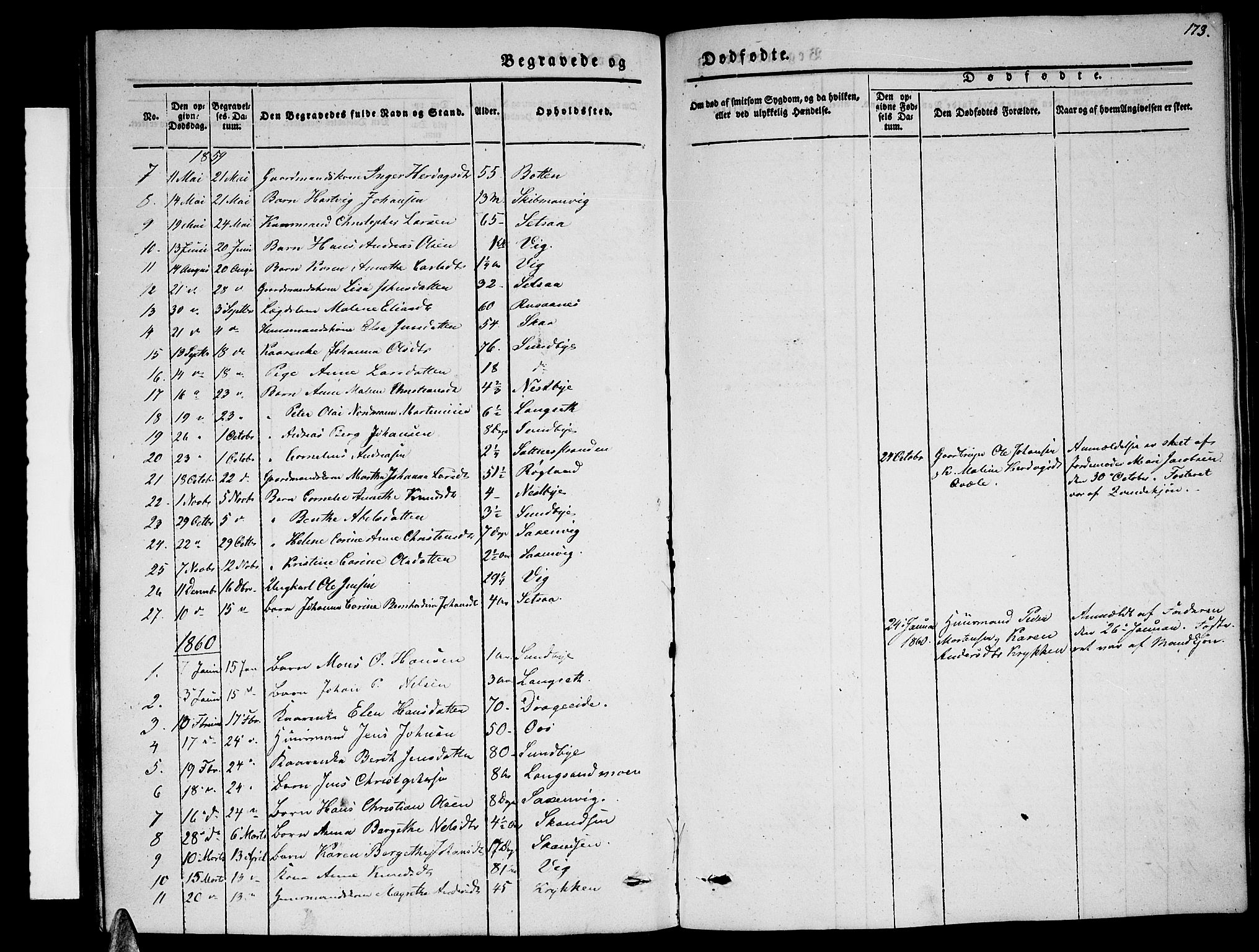 Ministerialprotokoller, klokkerbøker og fødselsregistre - Nordland, AV/SAT-A-1459/847/L0678: Parish register (copy) no. 847C06, 1854-1870, p. 173