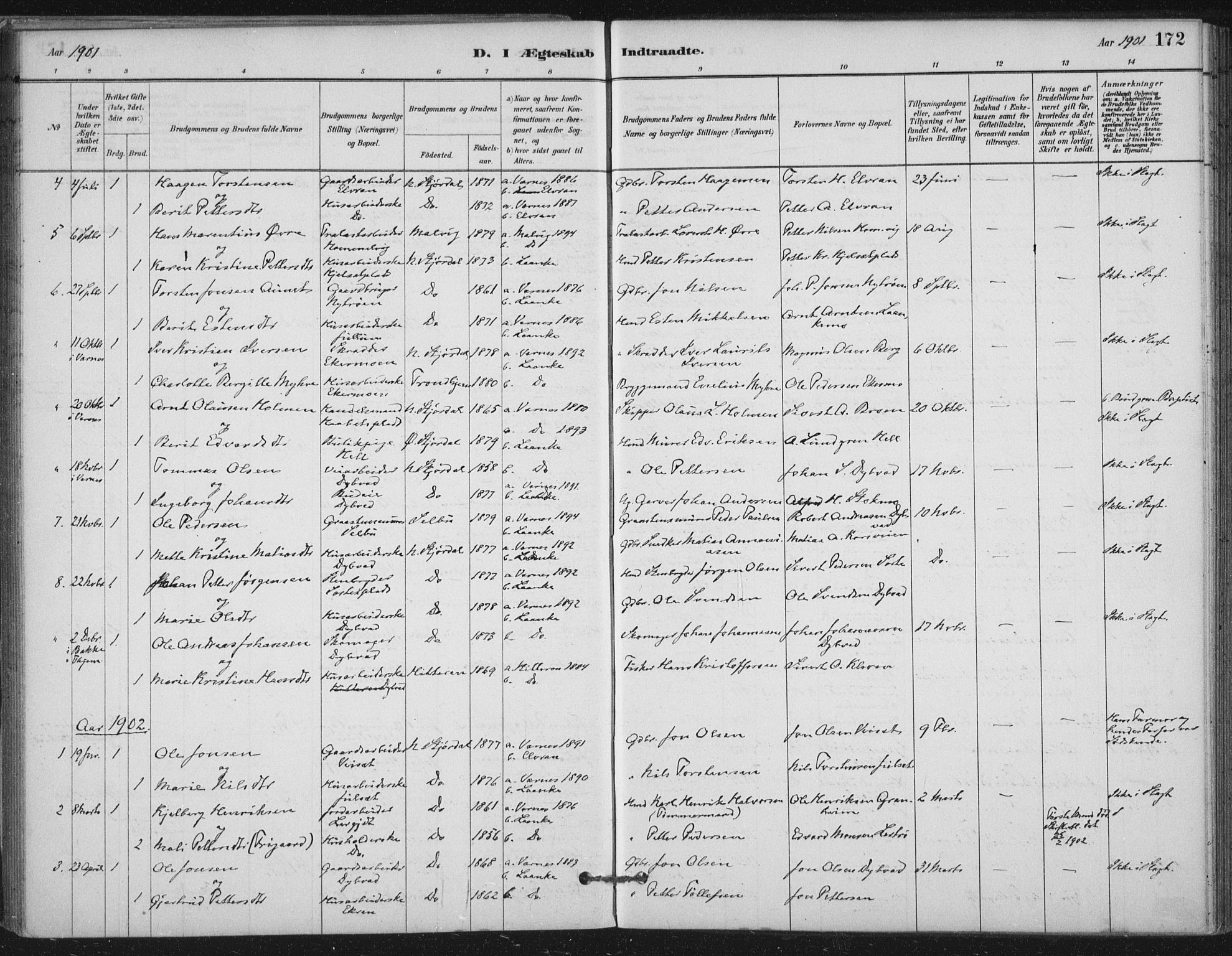 Ministerialprotokoller, klokkerbøker og fødselsregistre - Nord-Trøndelag, SAT/A-1458/710/L0095: Parish register (official) no. 710A01, 1880-1914, p. 172