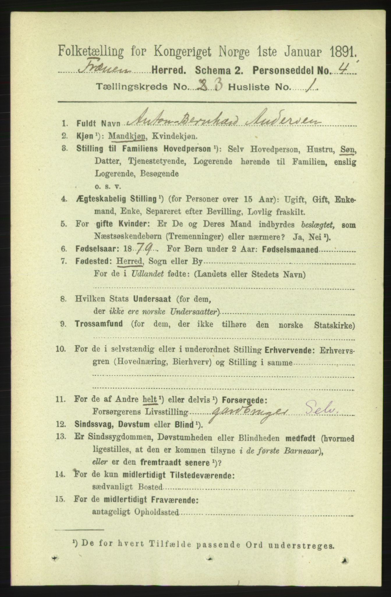 RA, 1891 census for 1548 Fræna, 1891, p. 735