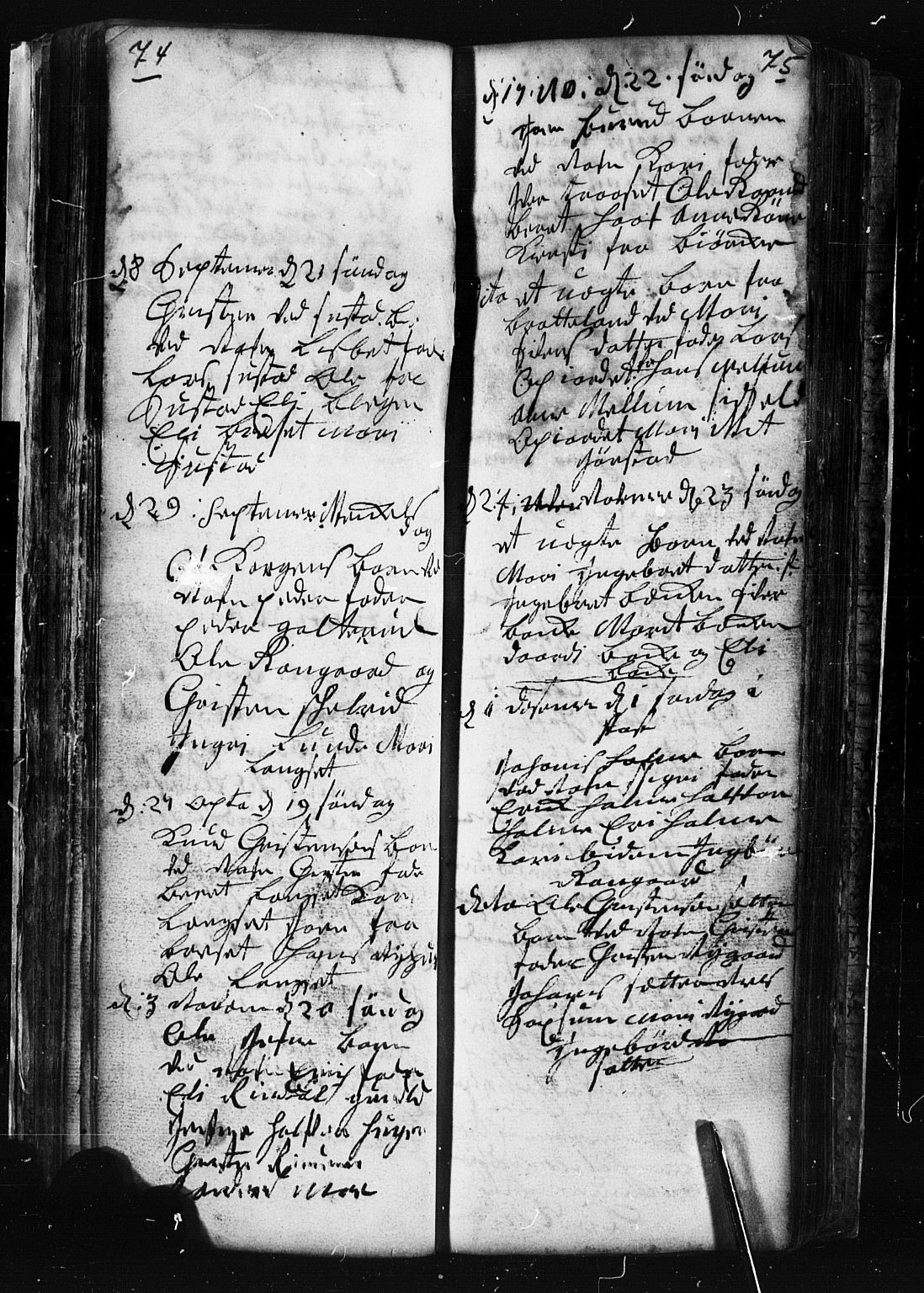 Fåberg prestekontor, SAH/PREST-086/H/Ha/Hab/L0001: Parish register (copy) no. 1, 1727-1767, p. 74-75