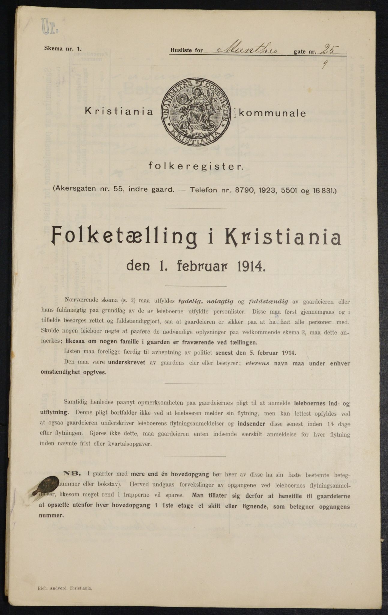OBA, Municipal Census 1914 for Kristiania, 1914, p. 68095