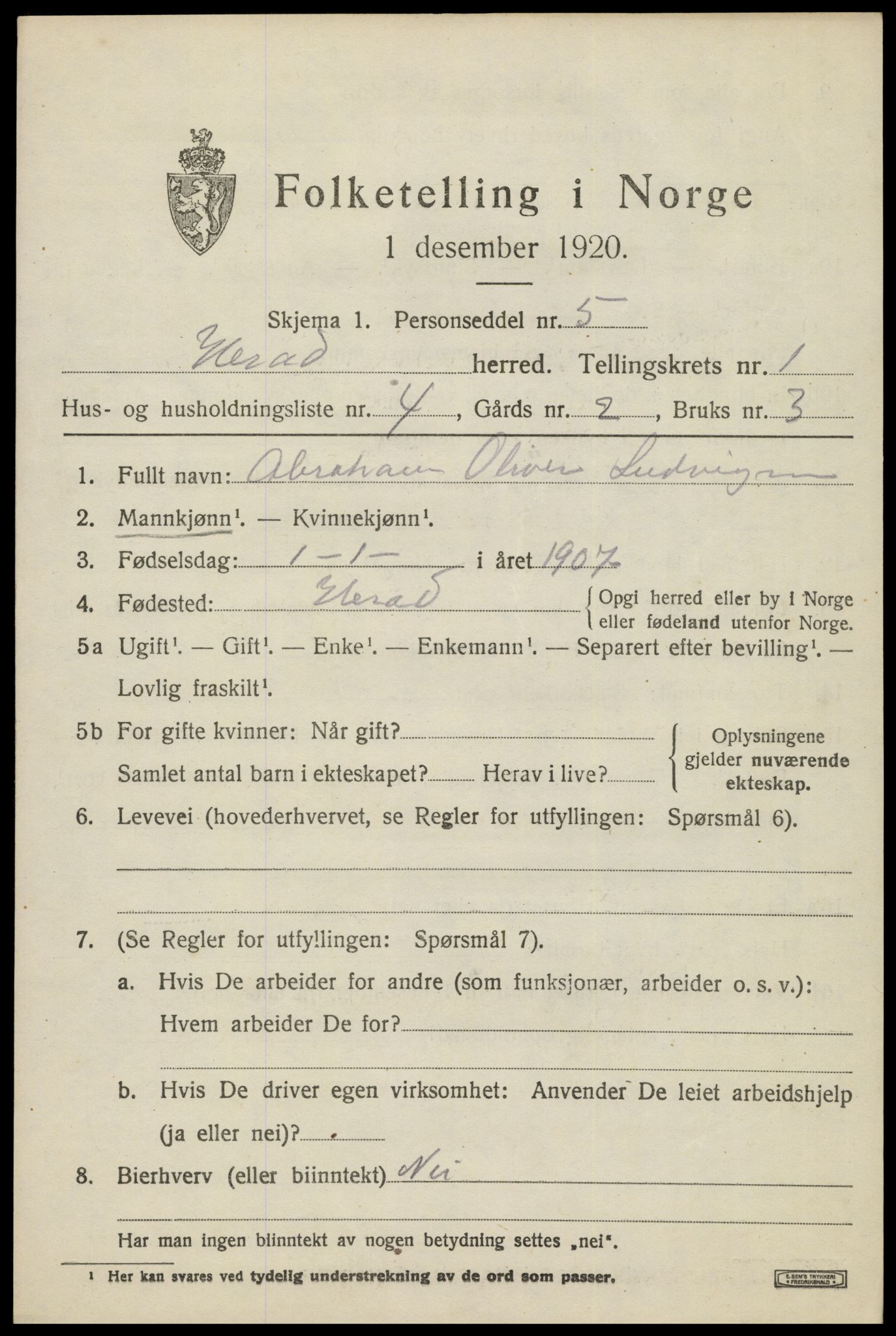 SAK, 1920 census for Herad, 1920, p. 470