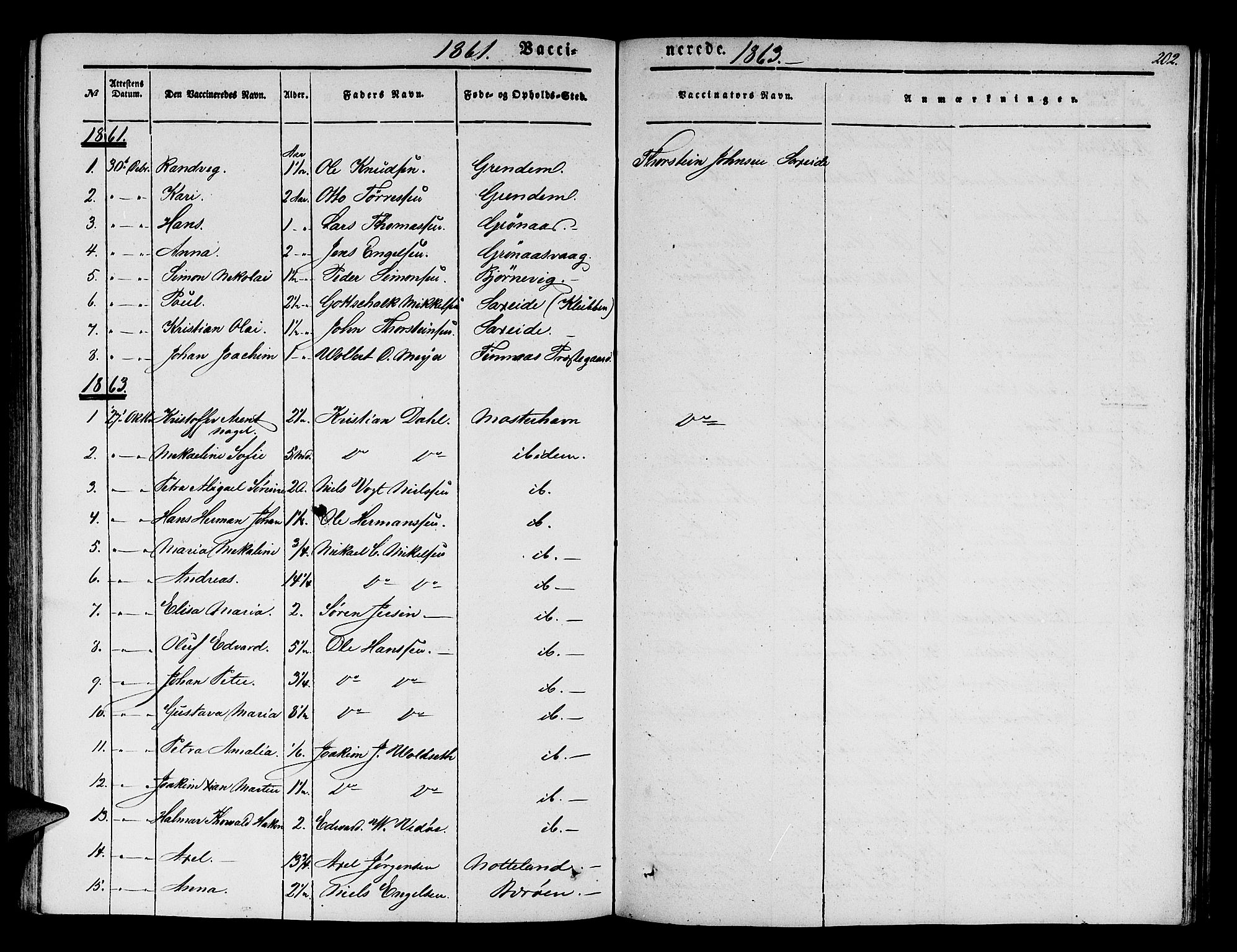 Finnås sokneprestembete, SAB/A-99925/H/Ha/Hab/Haba/L0001: Parish register (copy) no. A 1, 1851-1873, p. 202