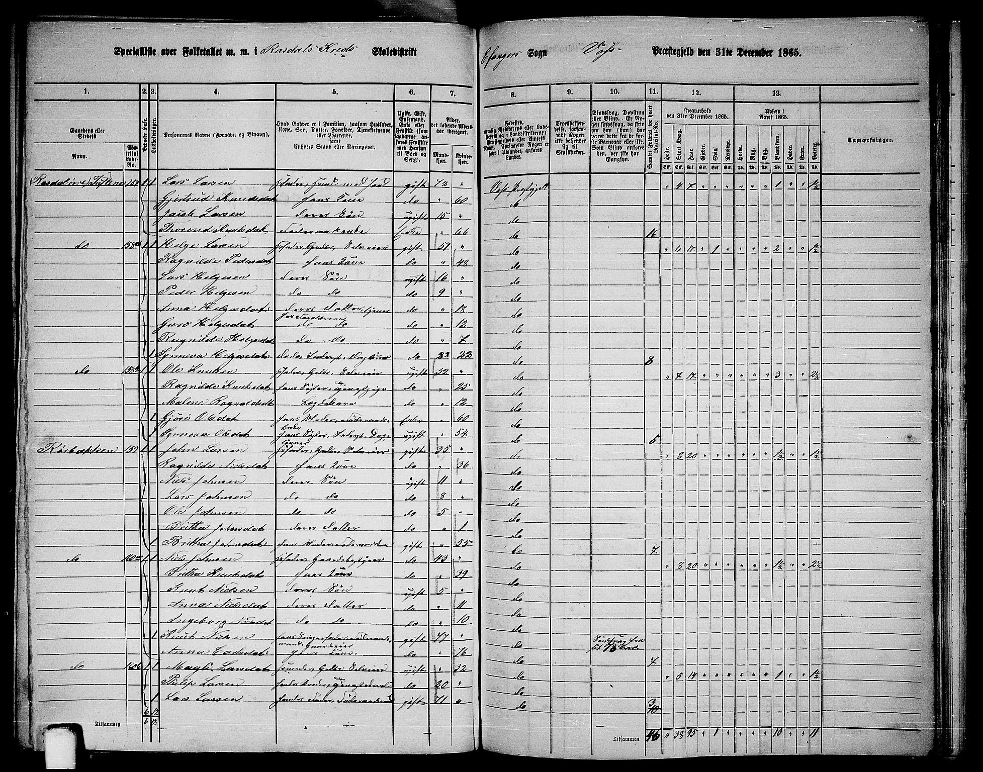 RA, 1865 census for Voss, 1865, p. 395