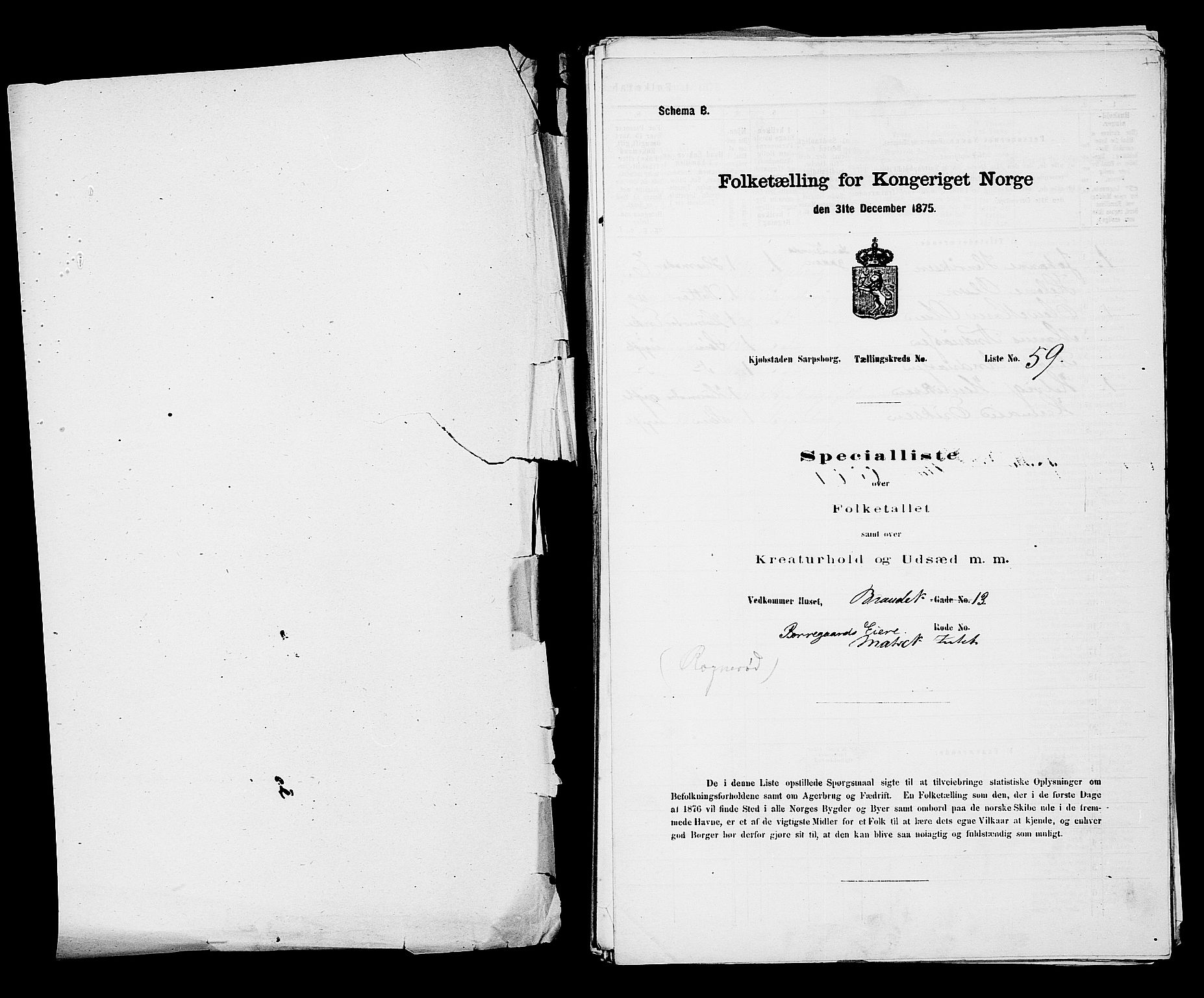 RA, 1875 census for 0102P Sarpsborg, 1875, p. 137