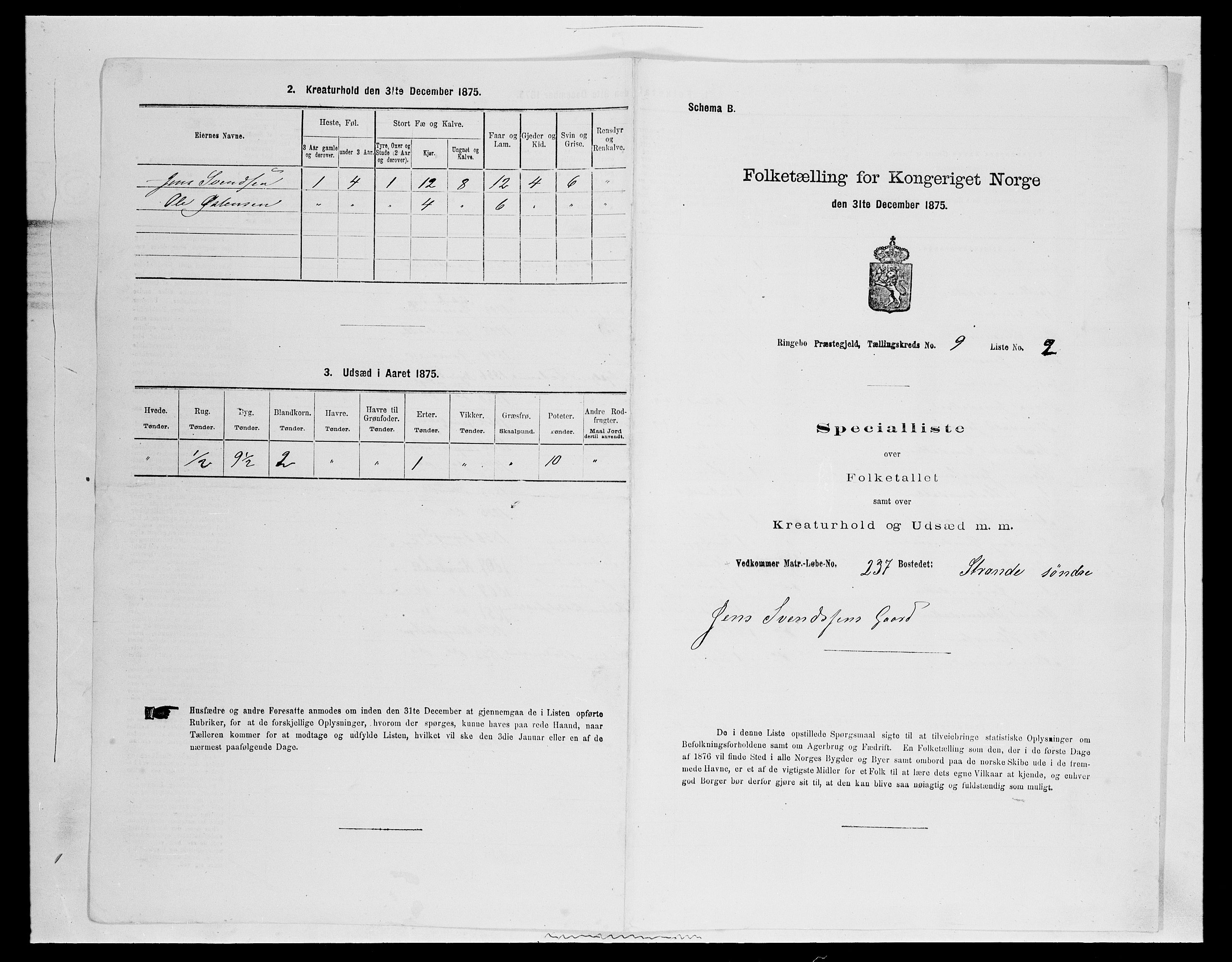 SAH, 1875 census for 0520P Ringebu, 1875, p. 1337