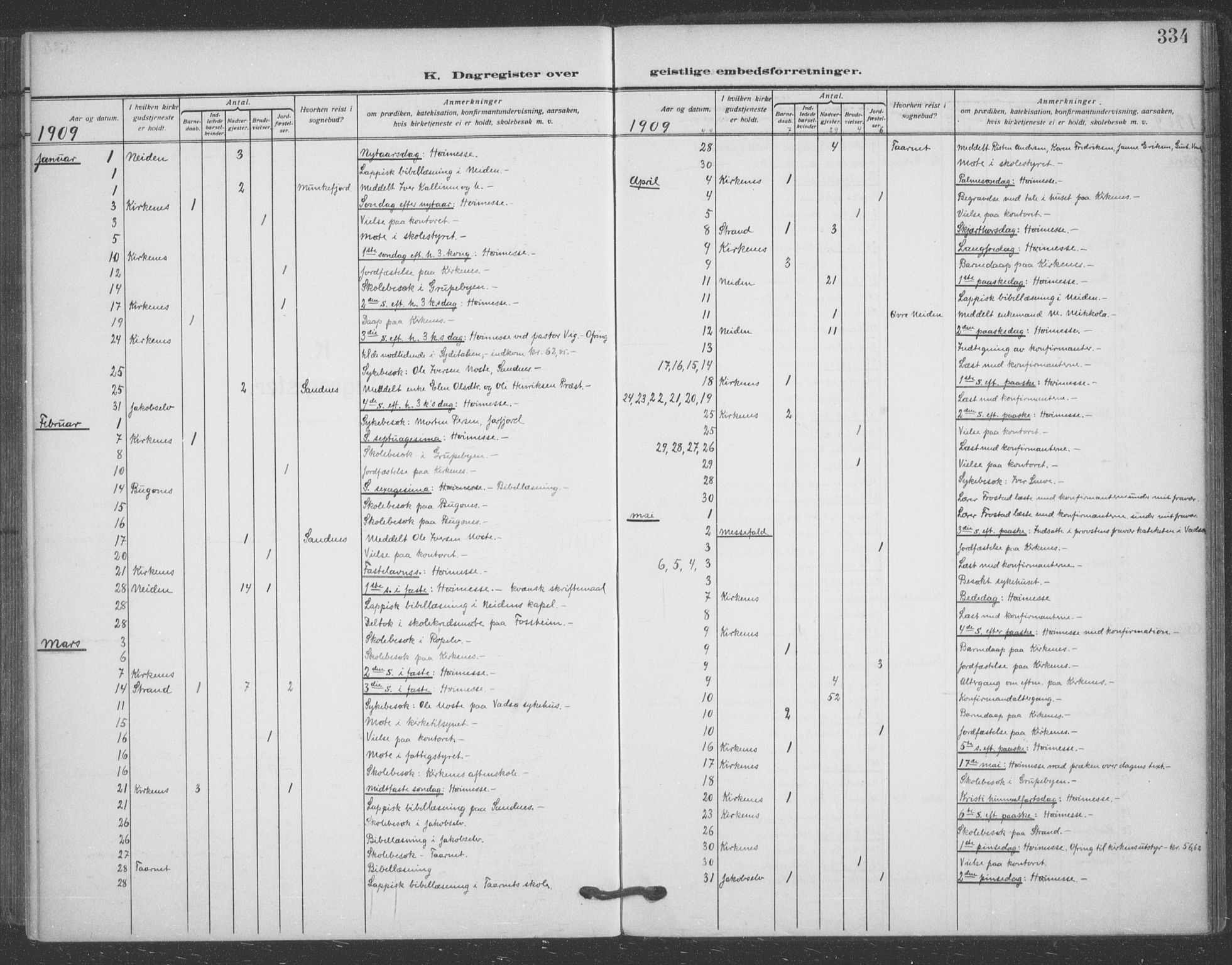 Sør-Varanger sokneprestkontor, AV/SATØ-S-1331/H/Ha/L0005kirke: Parish register (official) no. 5, 1909-1919, p. 334