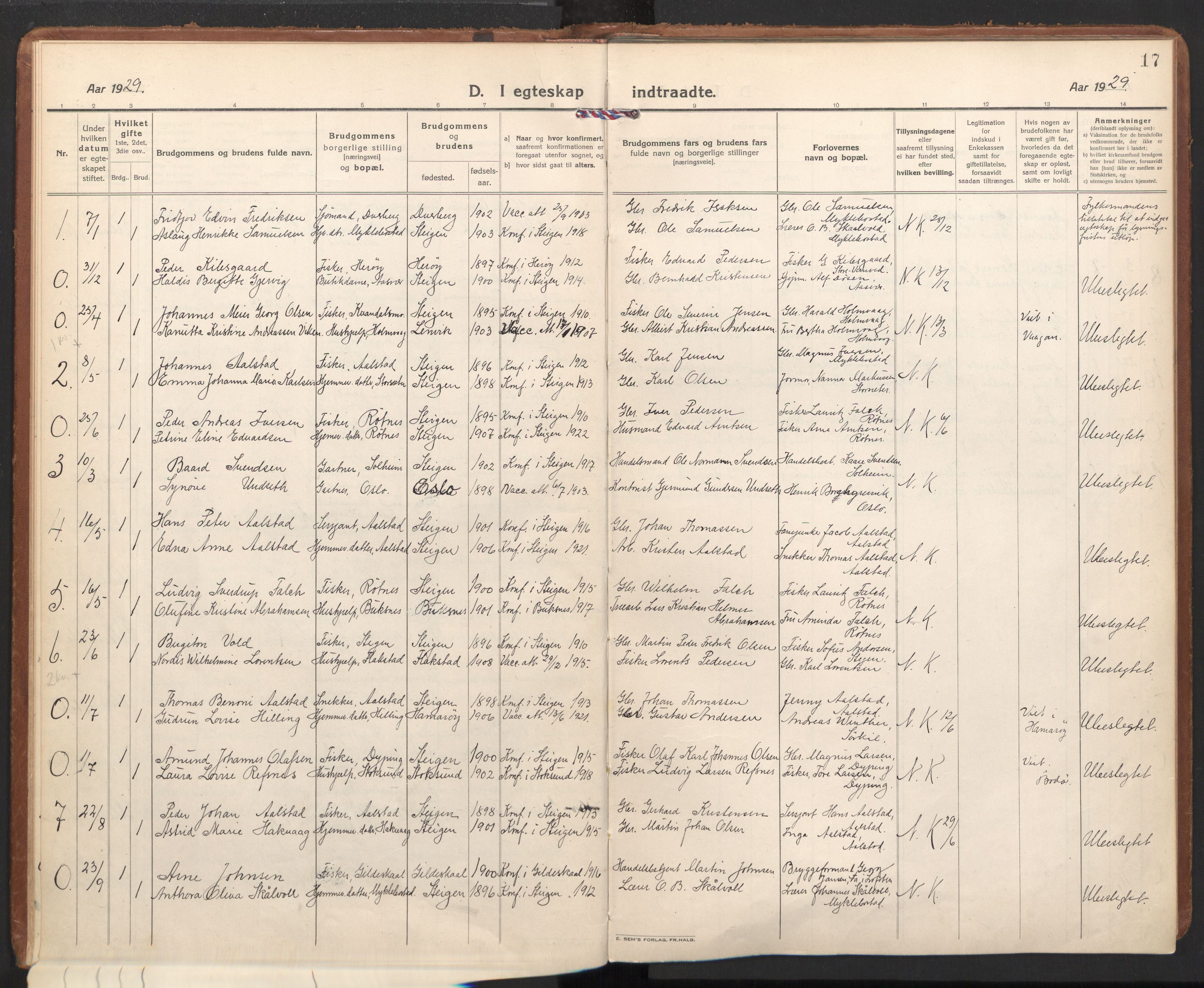 Ministerialprotokoller, klokkerbøker og fødselsregistre - Nordland, AV/SAT-A-1459/855/L0809: Parish register (official) no. 855A18, 1921-1939, p. 17