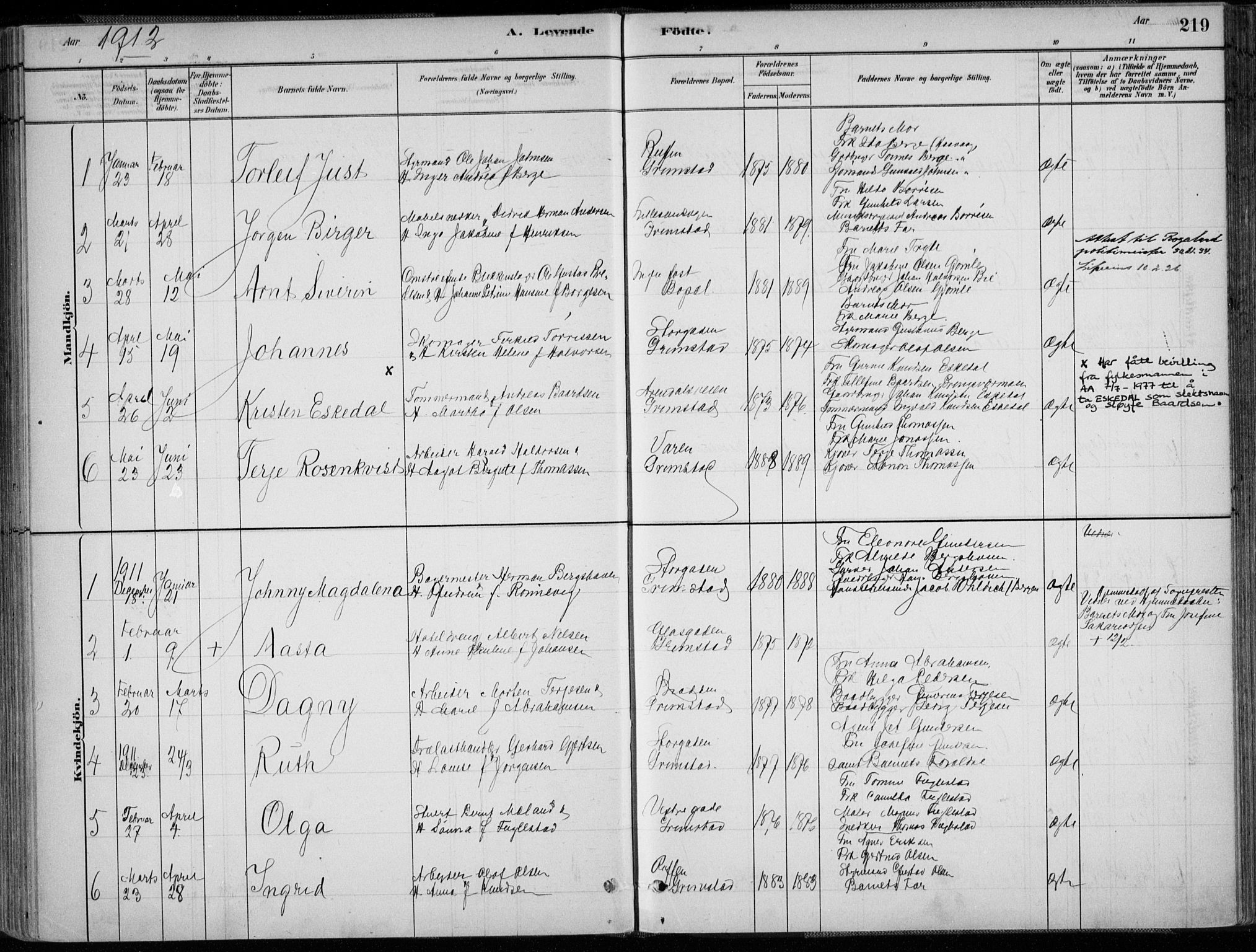 Grimstad sokneprestkontor, SAK/1111-0017/F/Fa/L0003: Parish register (official) no. A 2, 1882-1912, p. 219