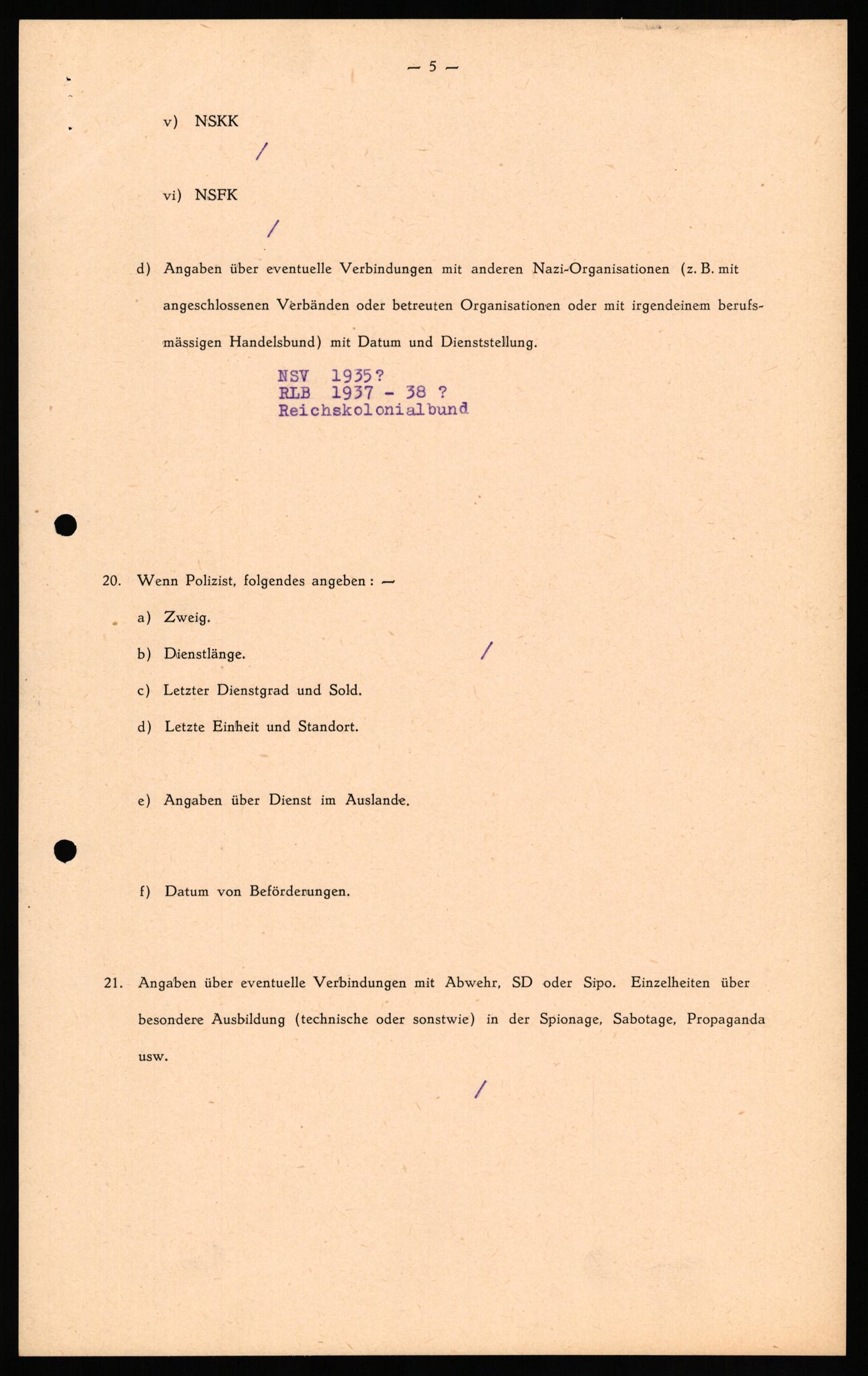 Forsvaret, Forsvarets overkommando II, RA/RAFA-3915/D/Db/L0035: CI Questionaires. Tyske okkupasjonsstyrker i Norge. Tyskere., 1945-1946, p. 96