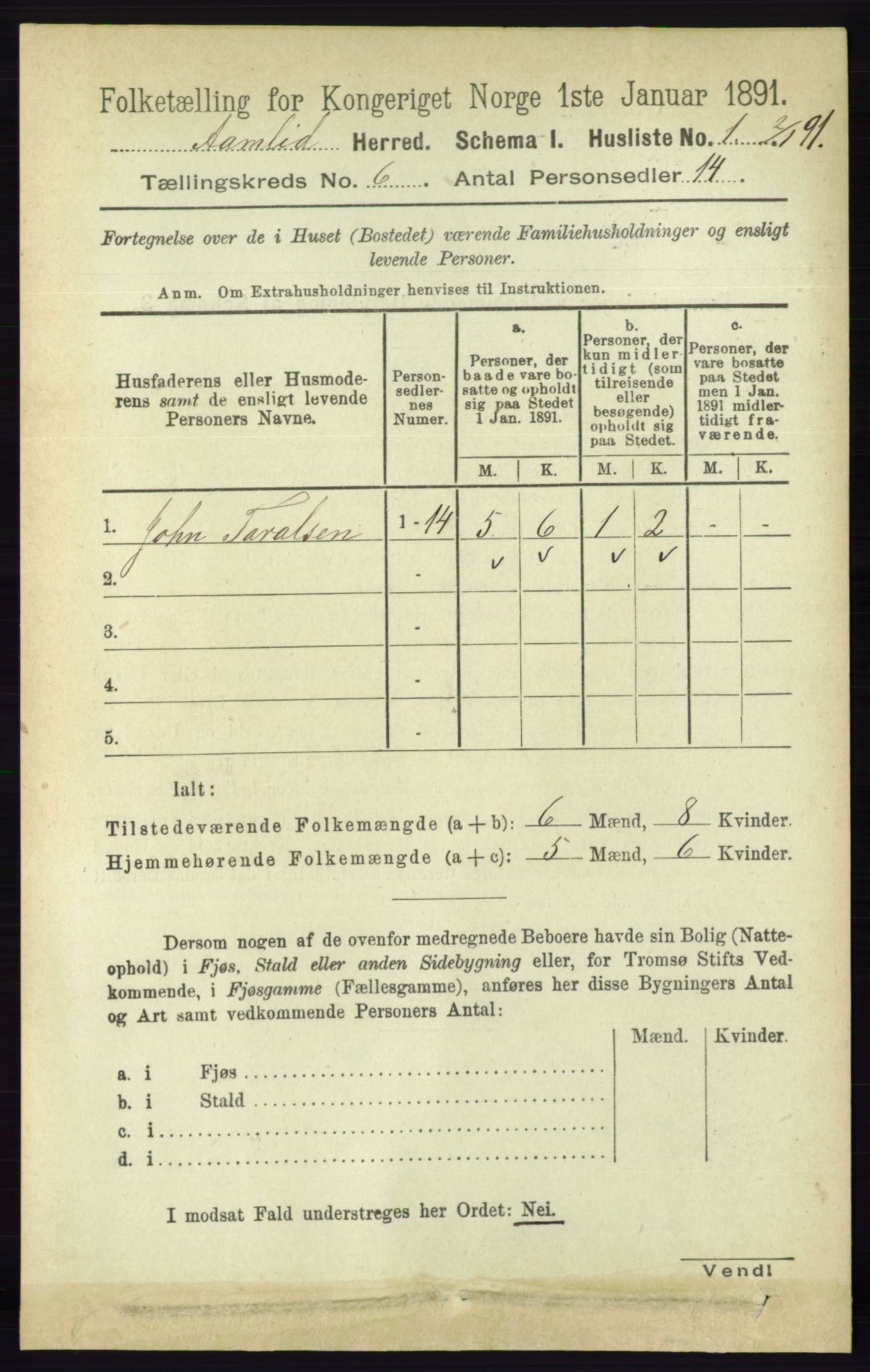 RA, 1891 census for 0929 Åmli, 1891, p. 860