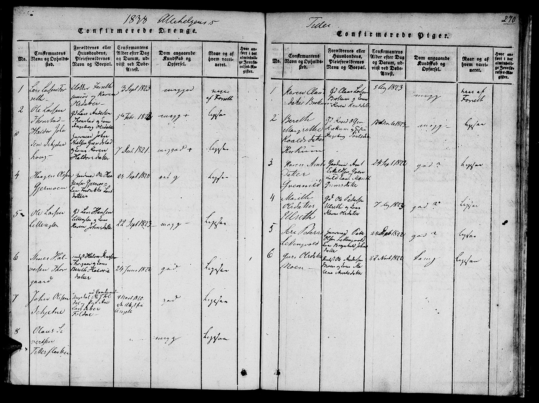 Ministerialprotokoller, klokkerbøker og fødselsregistre - Sør-Trøndelag, SAT/A-1456/618/L0439: Parish register (official) no. 618A04 /1, 1816-1843, p. 270