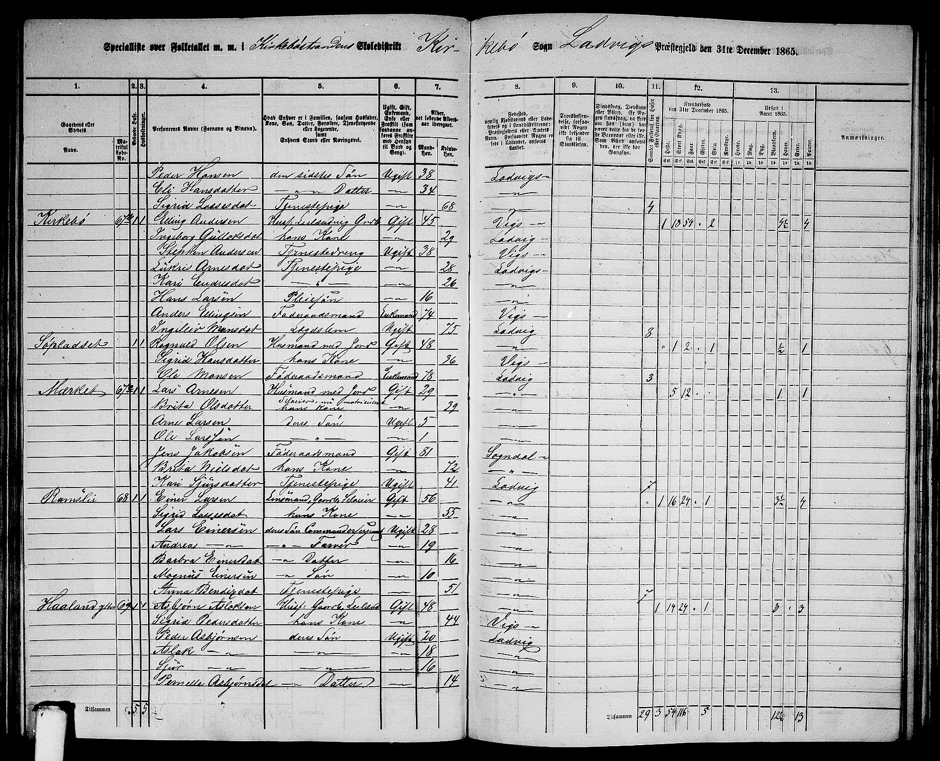 RA, 1865 census for Lavik, 1865, p. 121