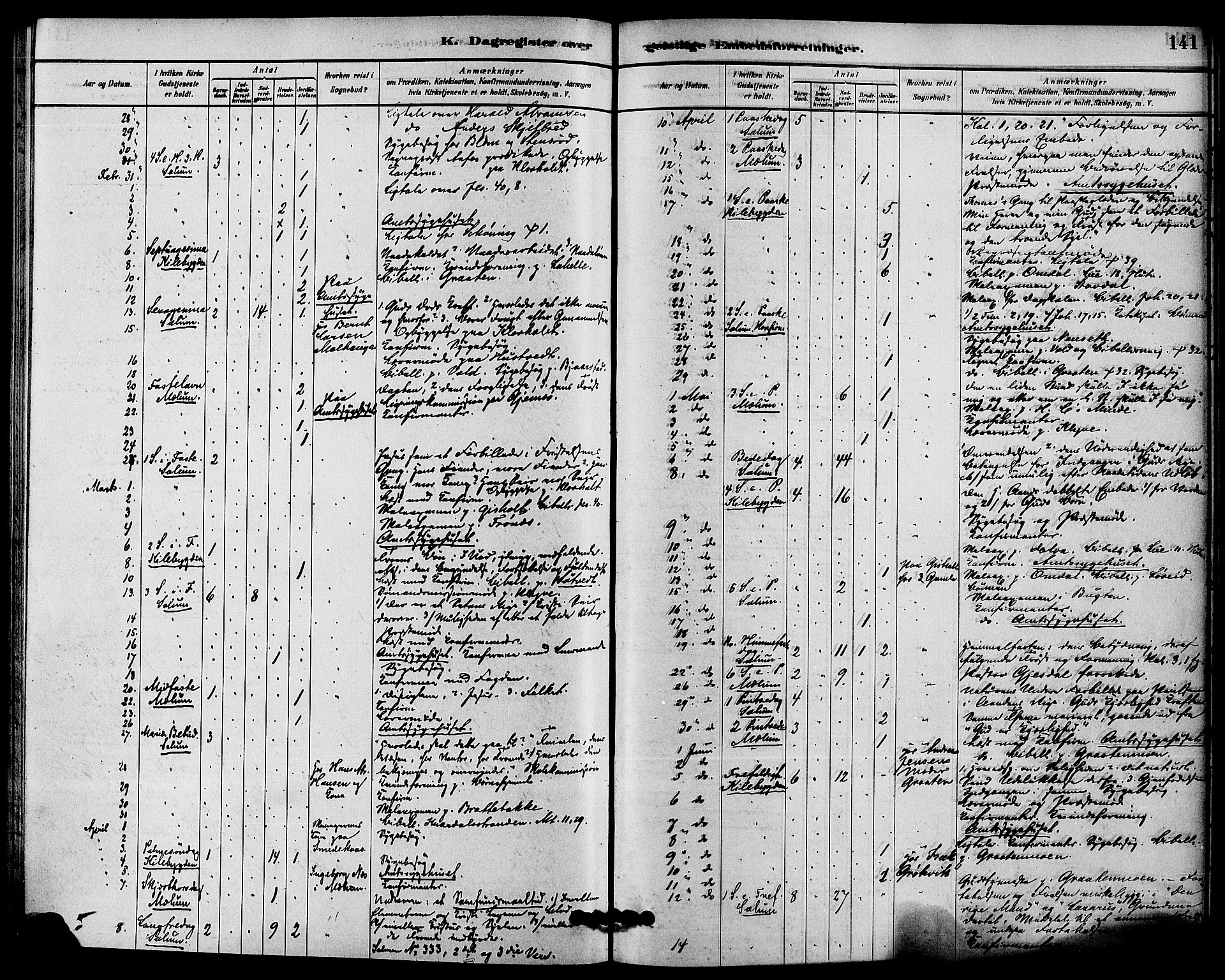Solum kirkebøker, SAKO/A-306/F/Fc/L0001: Parish register (official) no. III 1, 1877-1891, p. 141