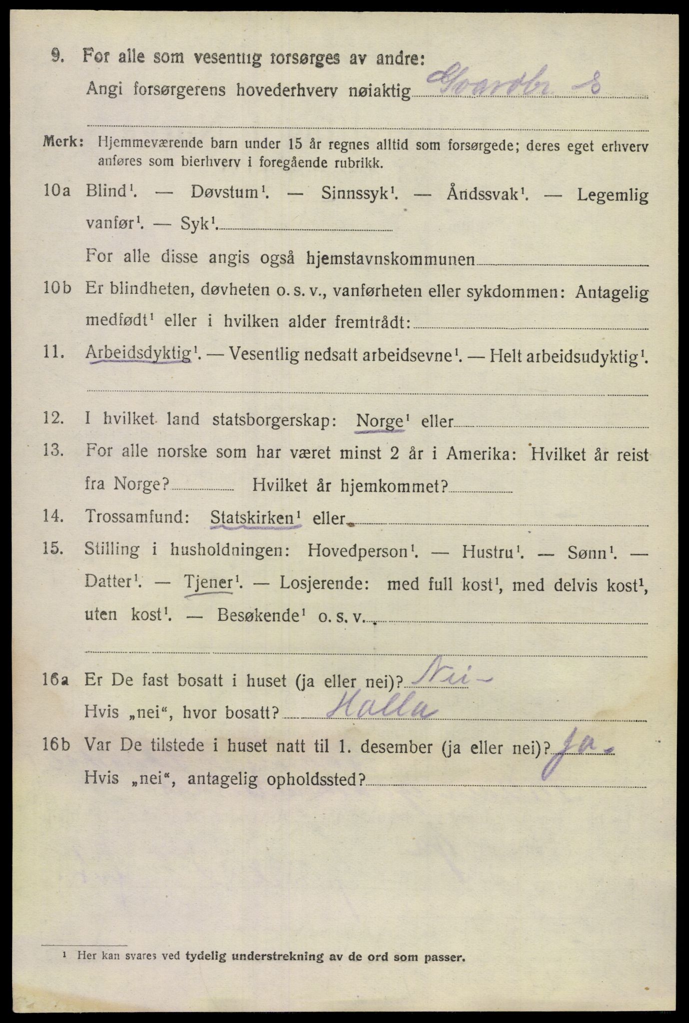SAKO, 1920 census for Lunde, 1920, p. 3424