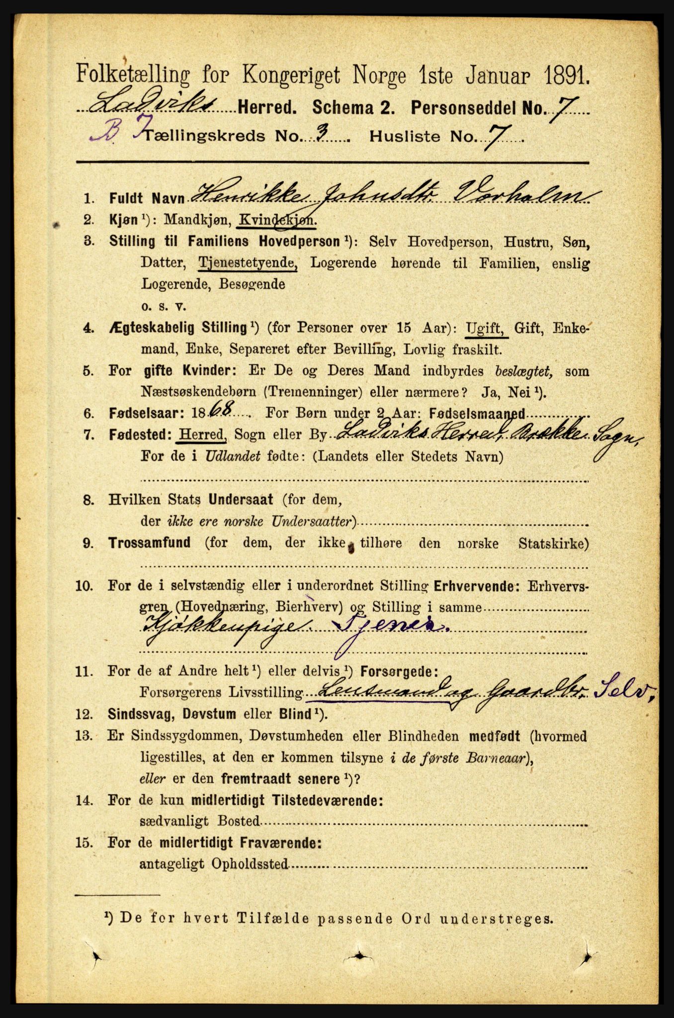 RA, 1891 census for 1415 Lavik og Brekke, 1891, p. 552