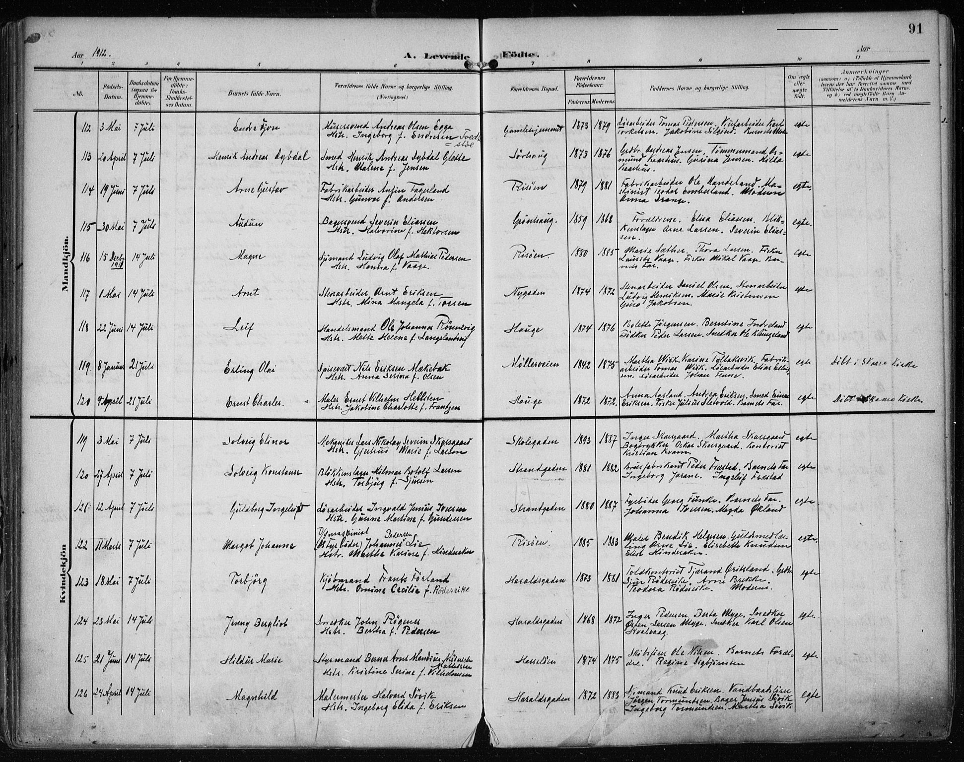 Haugesund sokneprestkontor, AV/SAST-A -101863/H/Ha/Haa/L0008: Parish register (official) no. A 8, 1908-1921, p. 91