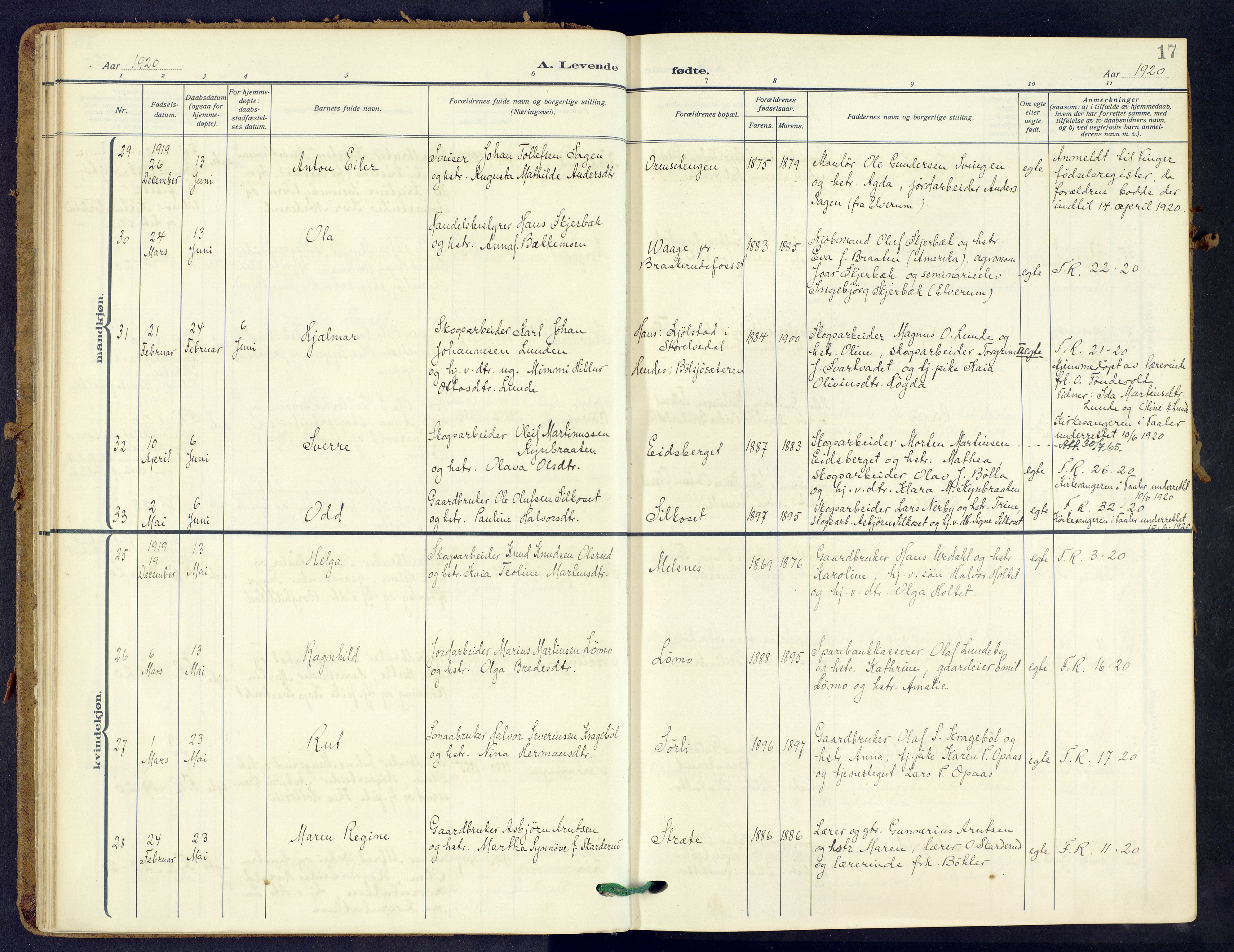 Våler prestekontor, Hedmark, AV/SAH-PREST-040/H/Ha/Haa/L0009: Parish register (official) no. 9, 1912-1940, p. 17