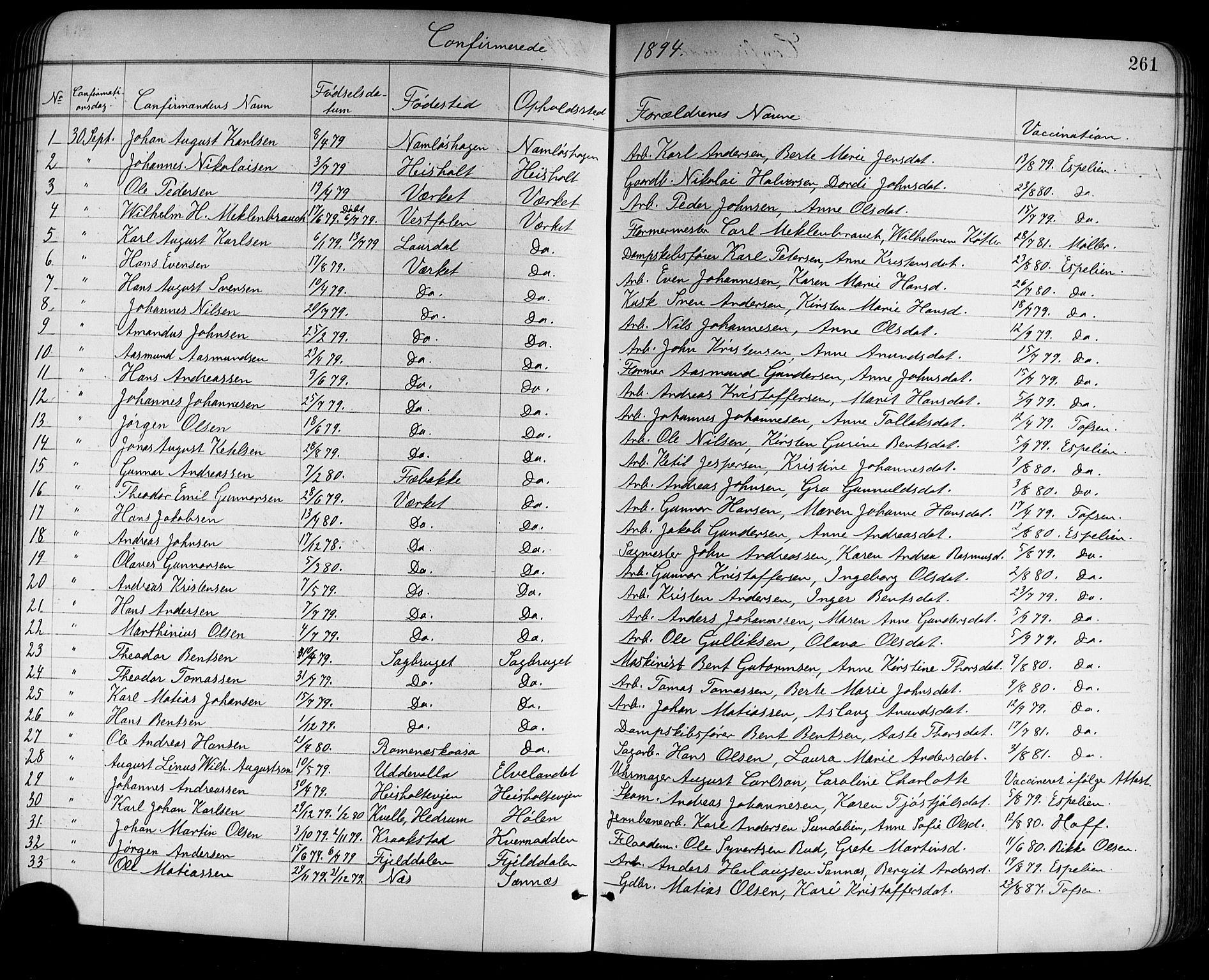 Holla kirkebøker, SAKO/A-272/G/Ga/L0005: Parish register (copy) no. I 5, 1891-1917, p. 261