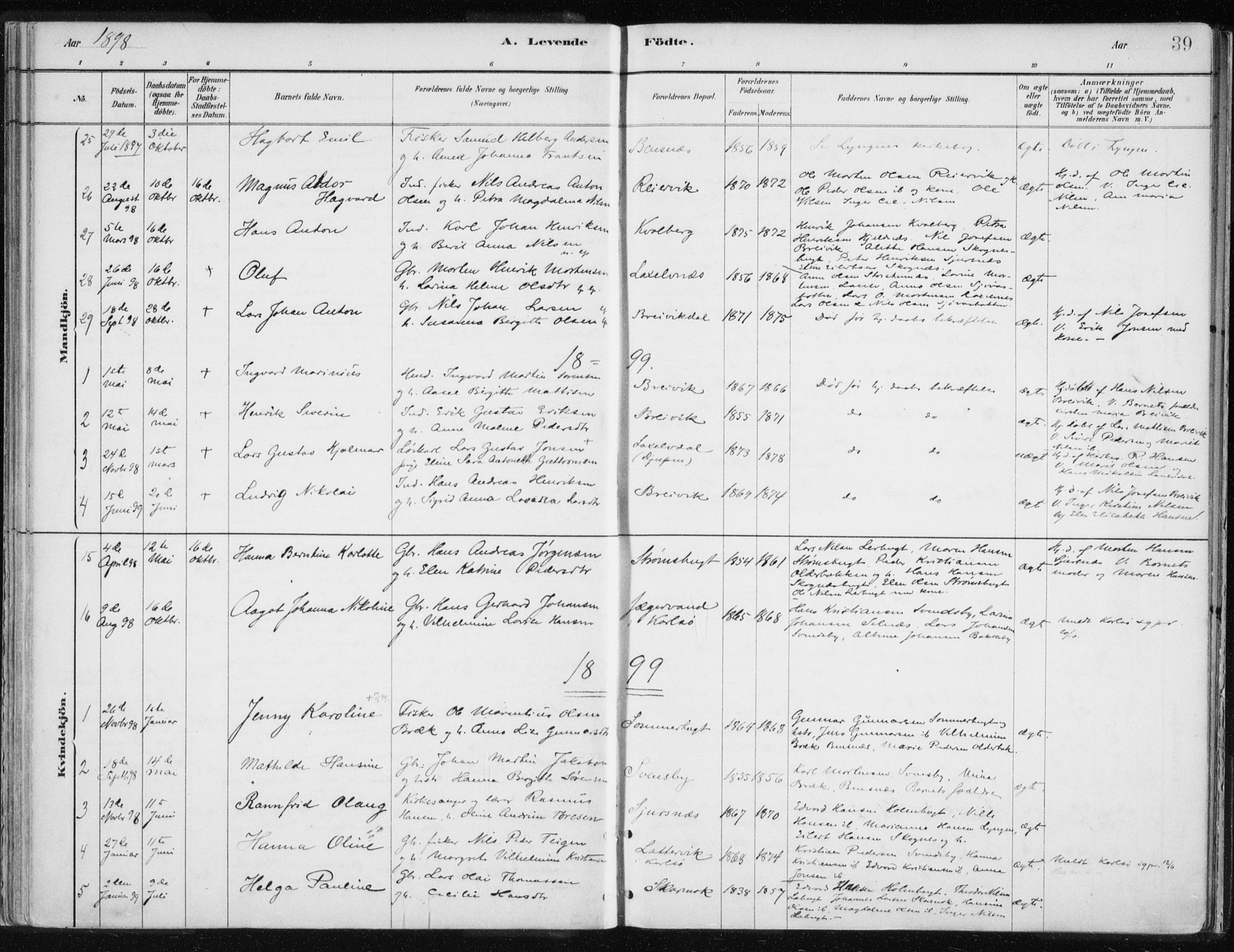 Lyngen sokneprestembete, SATØ/S-1289/H/He/Hea/L0010kirke: Parish register (official) no. 10, 1883-1904, p. 39