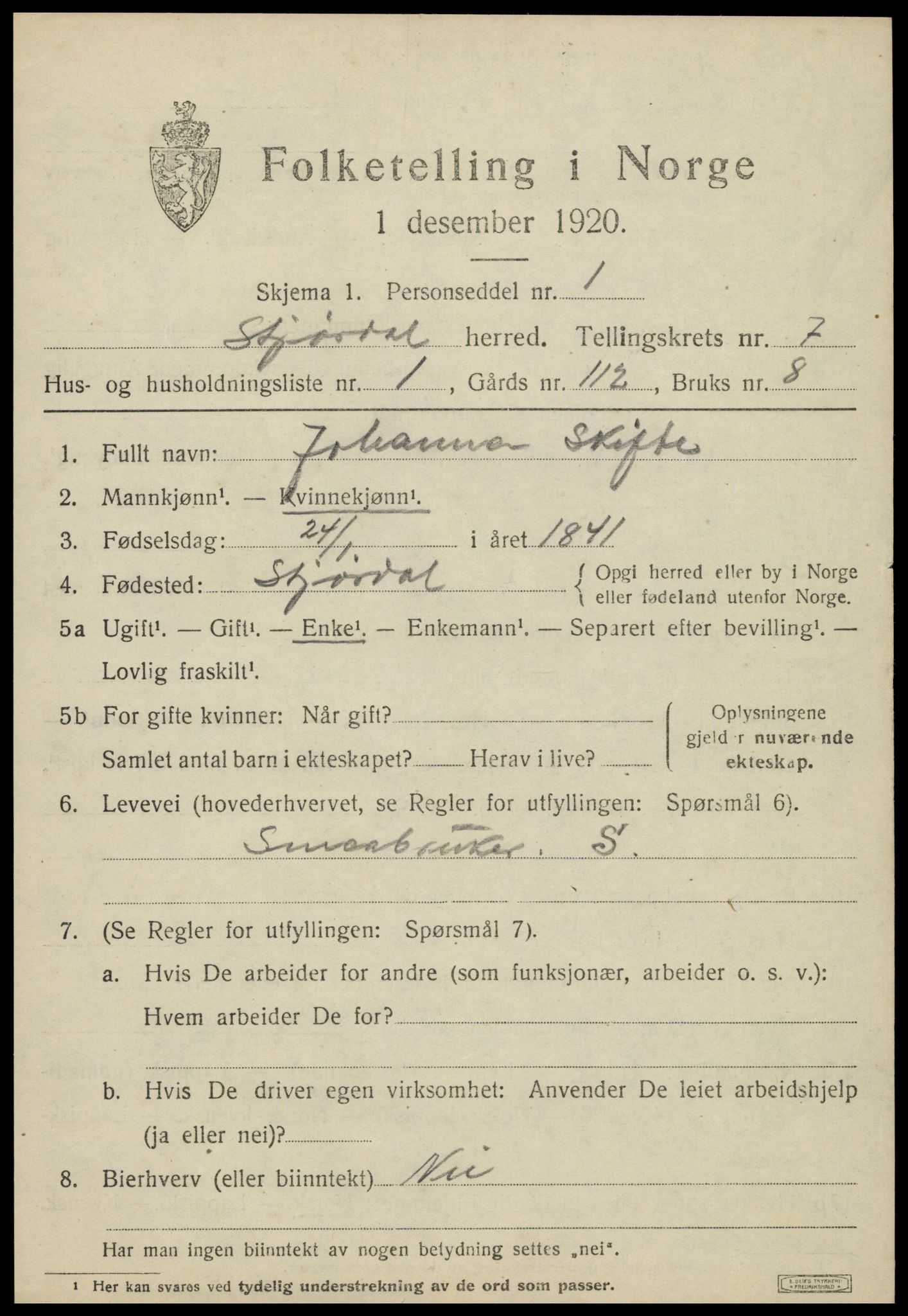 SAT, 1920 census for Stjørdal, 1920, p. 7174