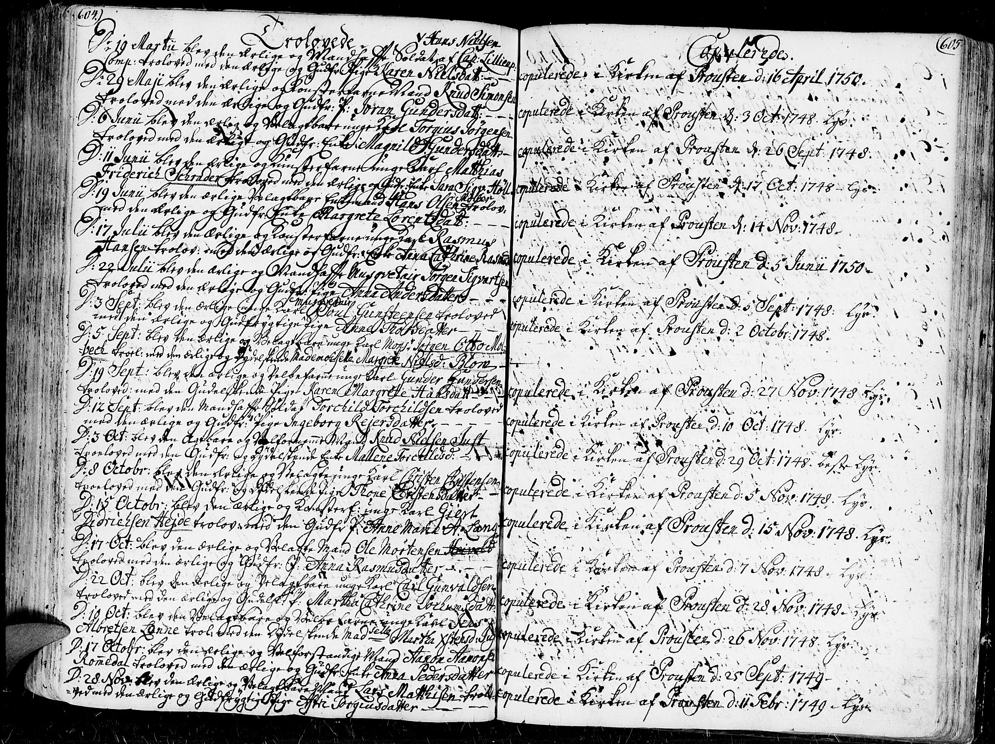 Kristiansand domprosti, SAK/1112-0006/F/Fa/L0001: Parish register (official) no. A 1, 1734-1793, p. 604-605