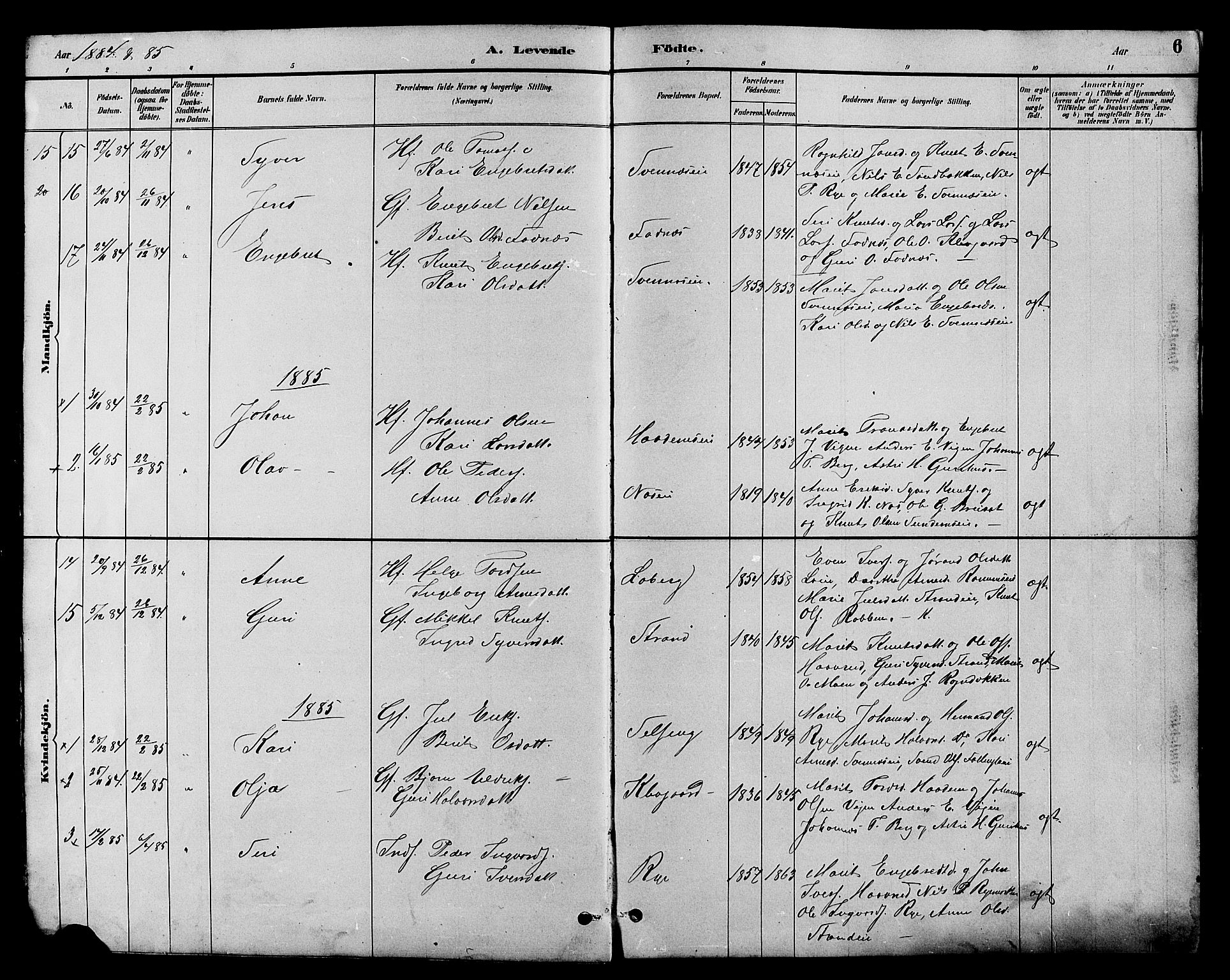 Nord-Aurdal prestekontor, SAH/PREST-132/H/Ha/Hab/L0007: Parish register (copy) no. 7, 1883-1910, p. 6