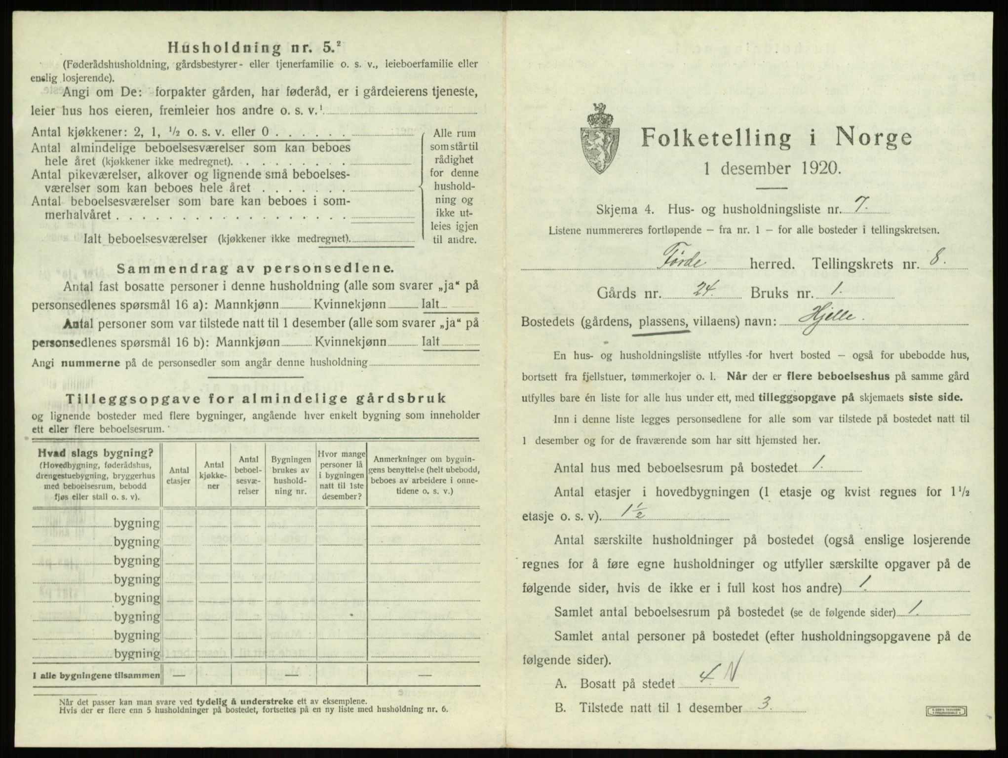 SAB, 1920 census for Førde, 1920, p. 450