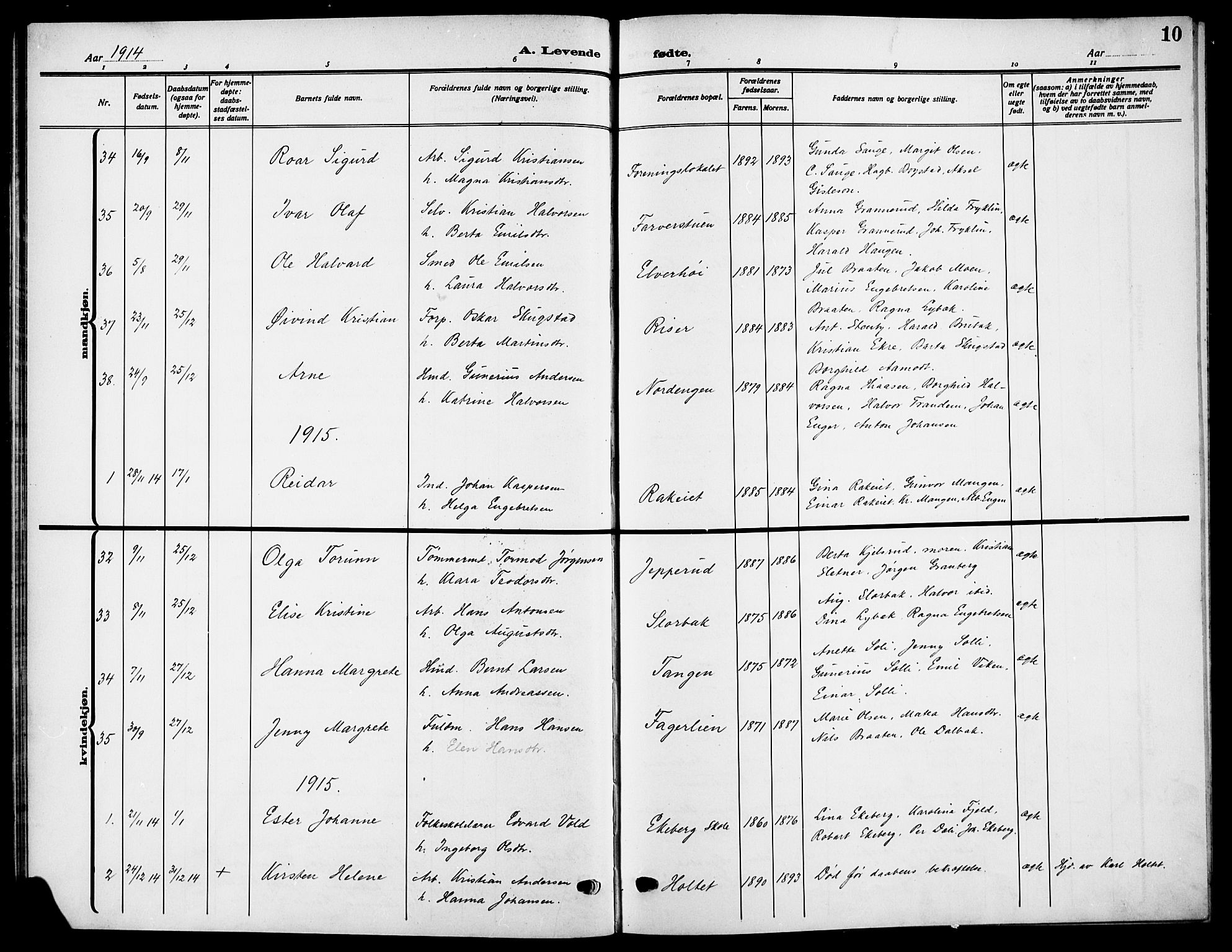 Aurskog prestekontor Kirkebøker, SAO/A-10304a/G/Ga/L0005: Parish register (copy) no. I 5, 1913-1925, p. 10