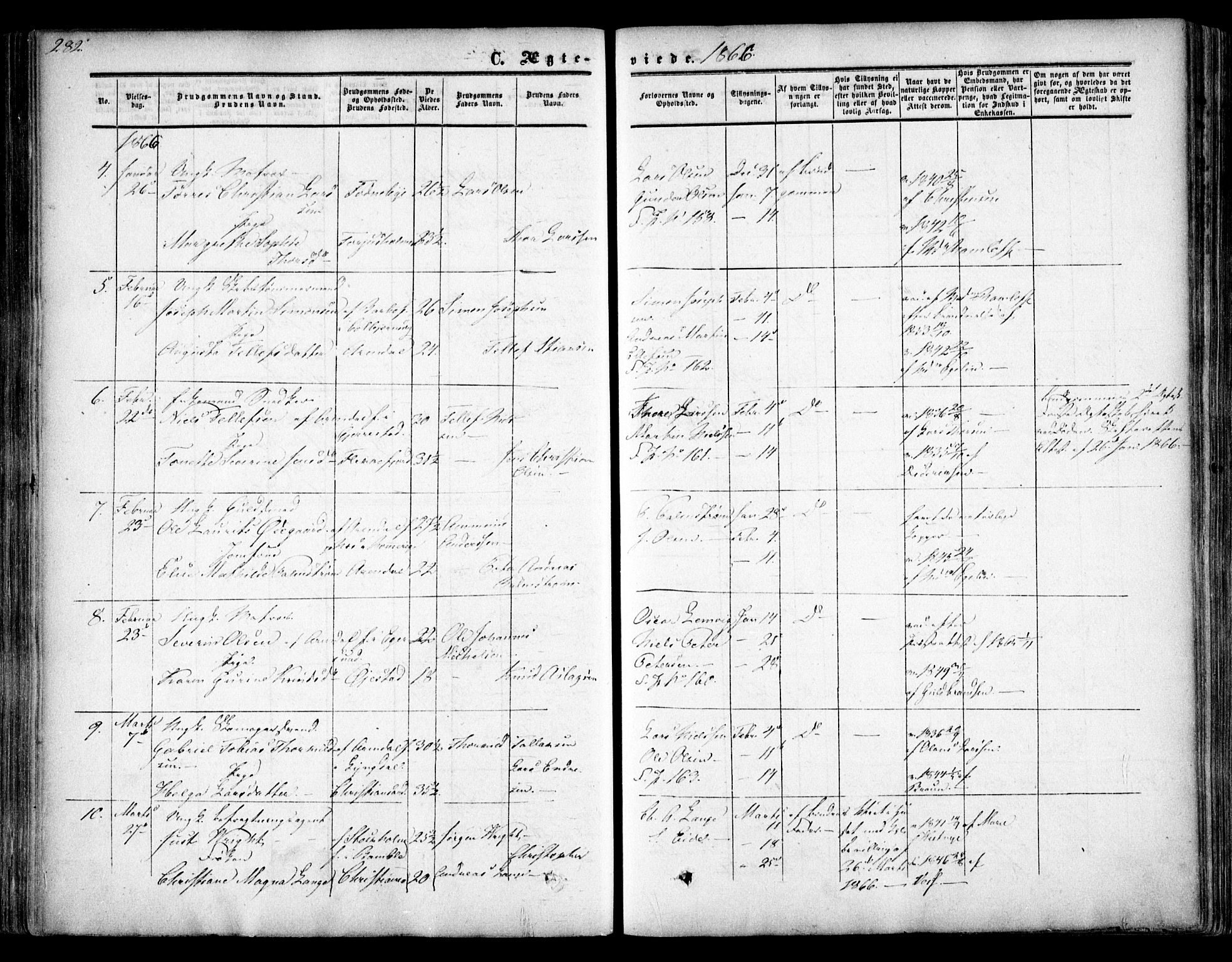 Arendal sokneprestkontor, Trefoldighet, AV/SAK-1111-0040/F/Fa/L0006: Parish register (official) no. A 6, 1855-1868, p. 282