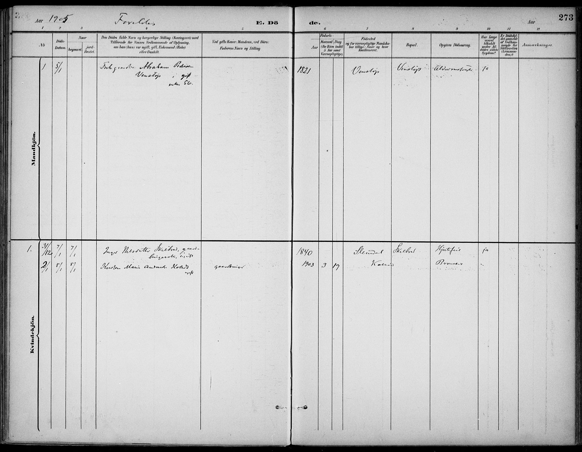 Gjerpen kirkebøker, SAKO/A-265/F/Fa/L0011: Parish register (official) no. I 11, 1896-1904, p. 273