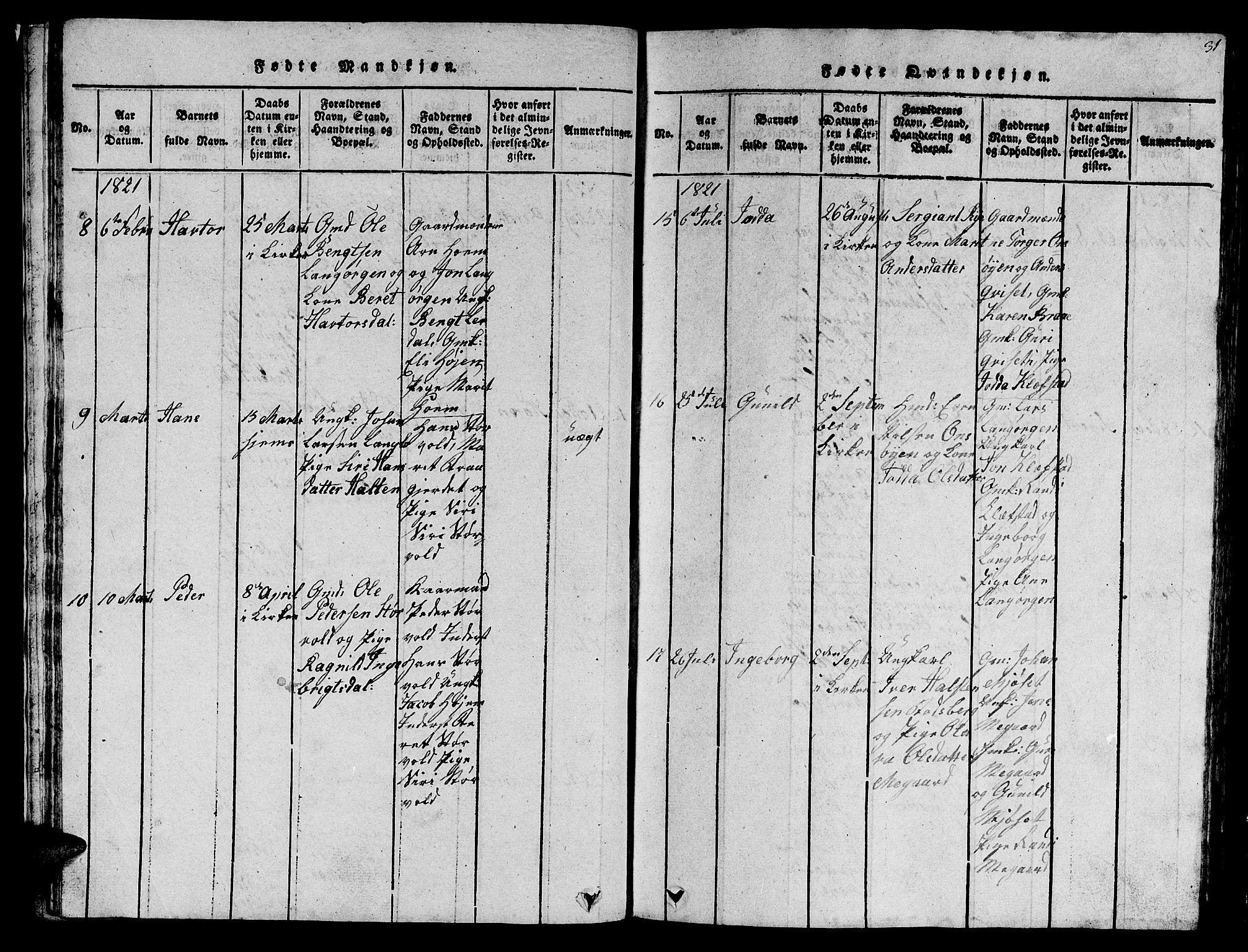 Ministerialprotokoller, klokkerbøker og fødselsregistre - Sør-Trøndelag, AV/SAT-A-1456/612/L0385: Parish register (copy) no. 612C01, 1816-1845, p. 31