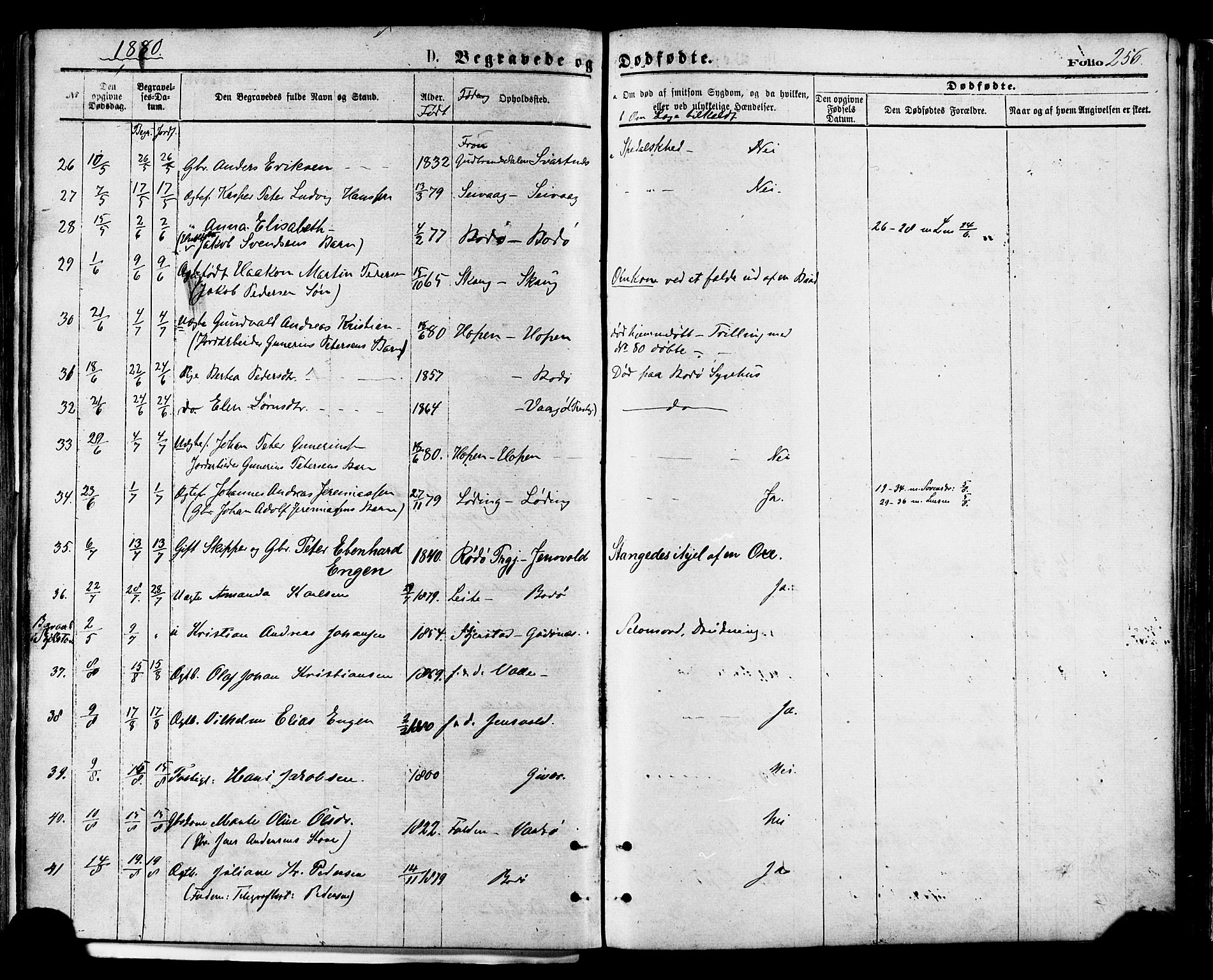 Ministerialprotokoller, klokkerbøker og fødselsregistre - Nordland, AV/SAT-A-1459/801/L0009: Parish register (official) no. 801A09, 1876-1883, p. 256