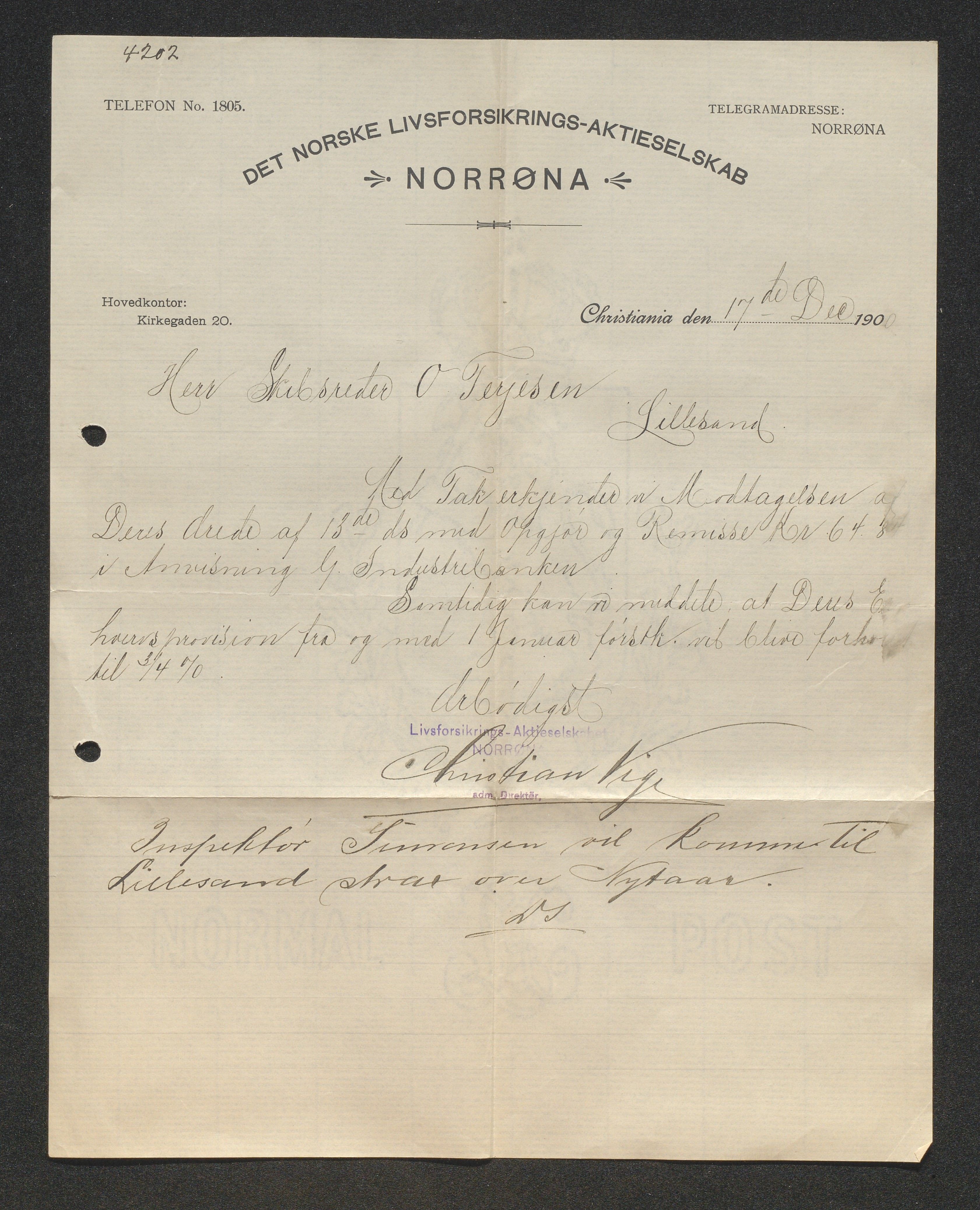 O. Terjesens rederi, AAKS/PA-2525/E/E01/L0008: Korrespondanse, 1900-1901