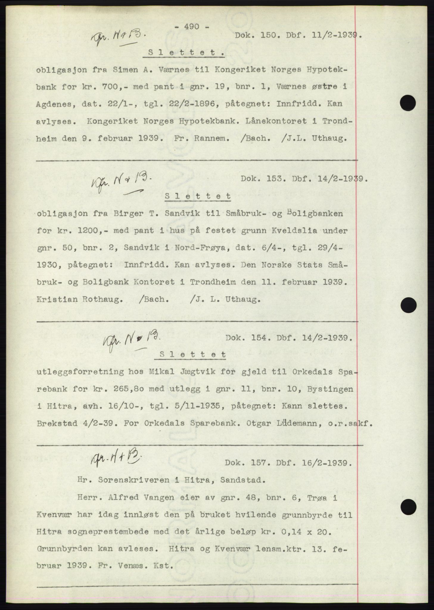 Hitra sorenskriveri, AV/SAT-A-0018/2/2C/2Ca: Mortgage book no. C1, 1936-1945, Diary no: : 150/1939