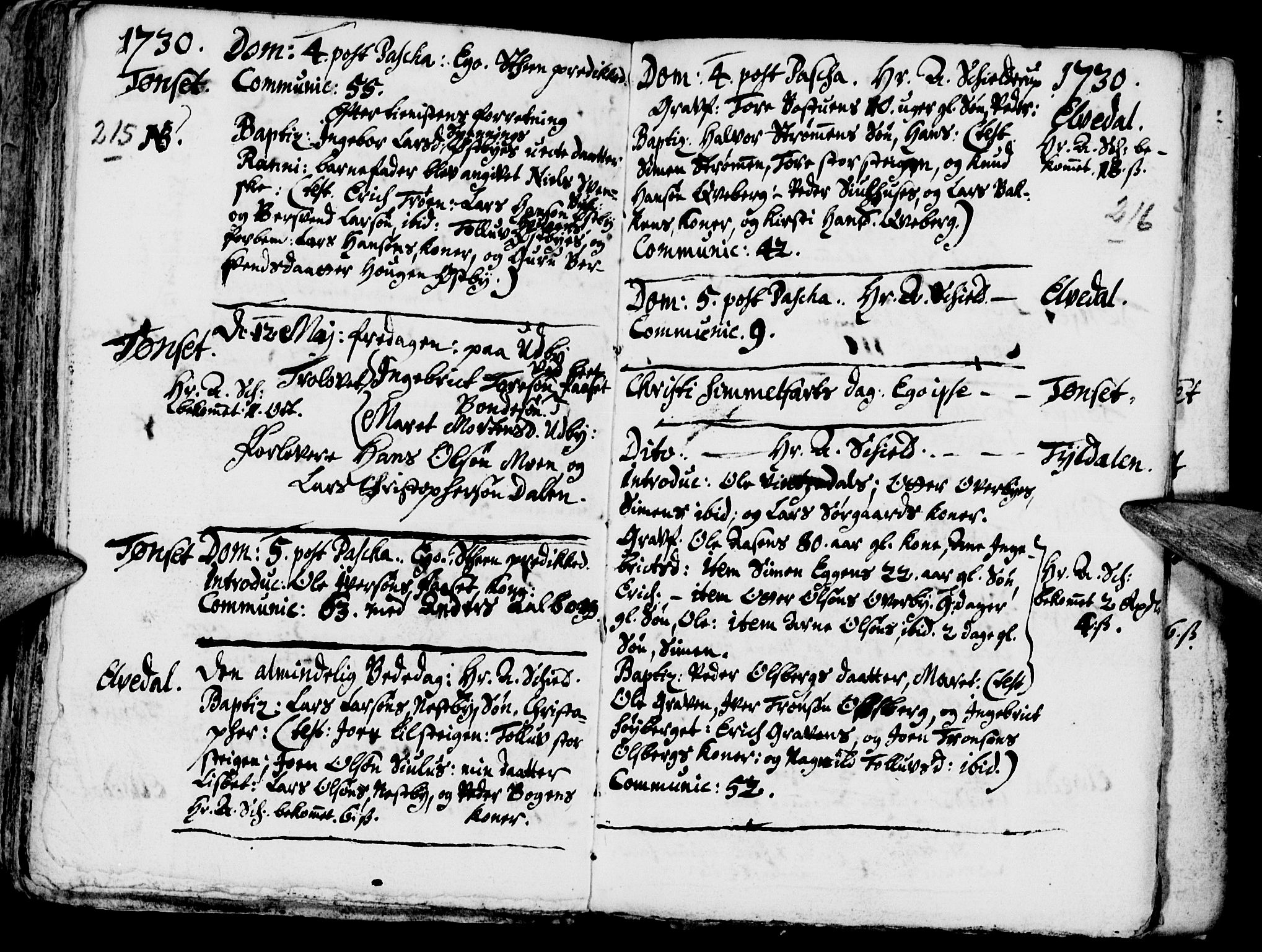 Tynset prestekontor, SAH/PREST-058/H/Ha/Haa/L0001: Parish register (official) no. 1, 1722-1732, p. 215-216