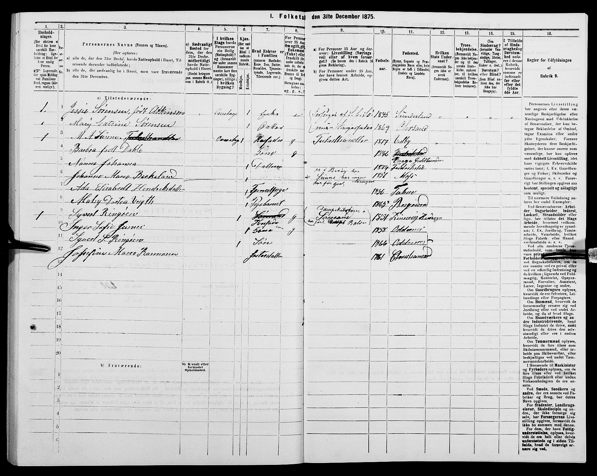 SAK, 1875 census for 1001P Kristiansand, 1875, p. 744