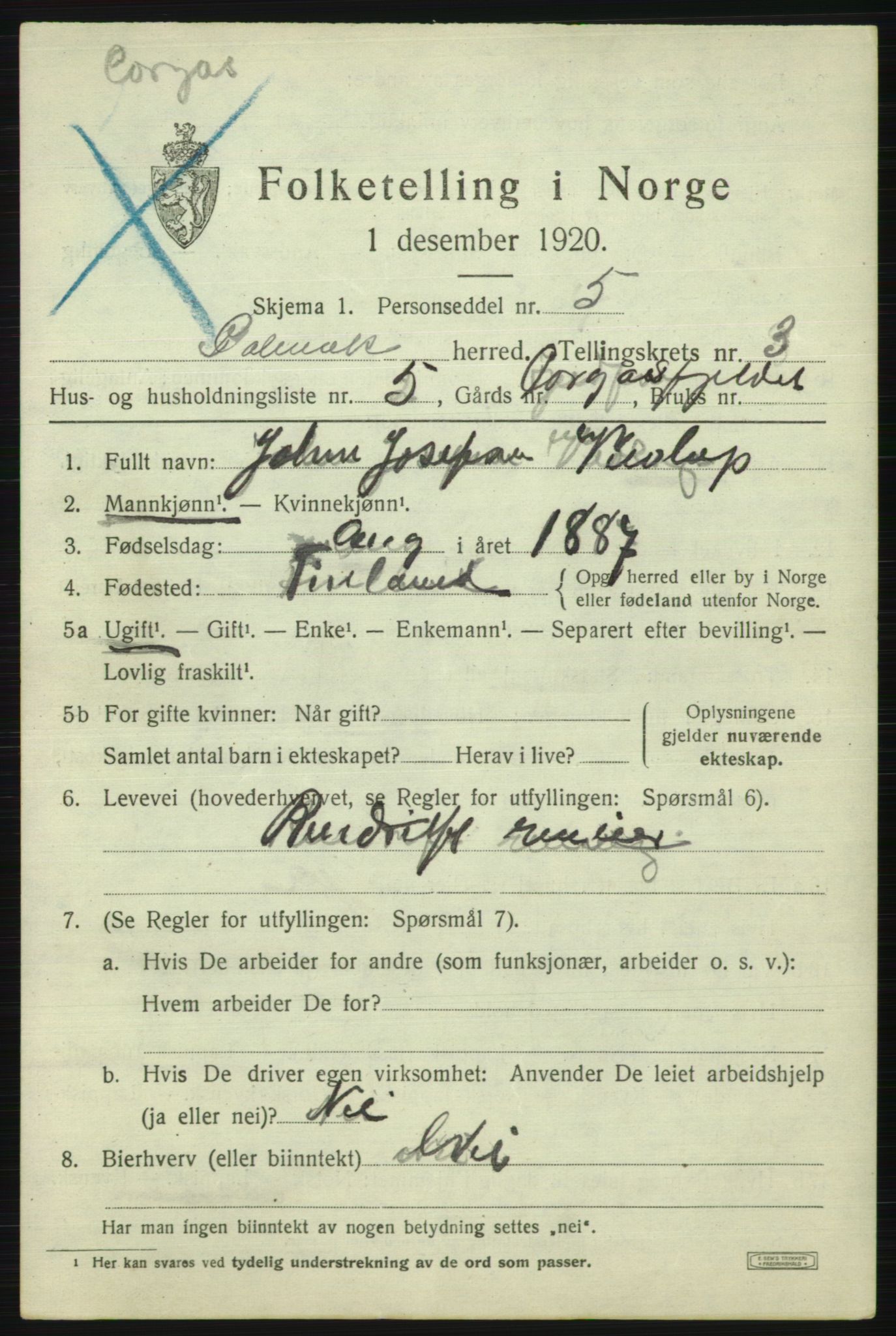 SATØ, 1920 census for Polmak, 1920, p. 1361