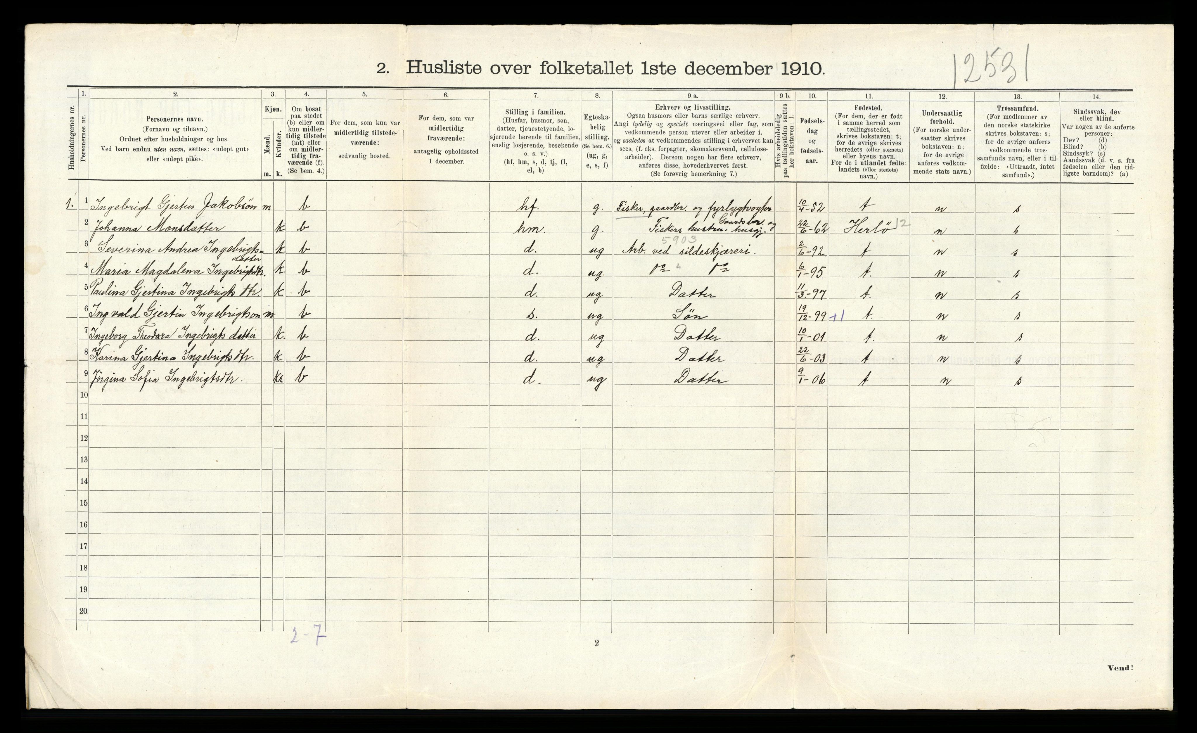 RA, 1910 census for Askøy, 1910, p. 605