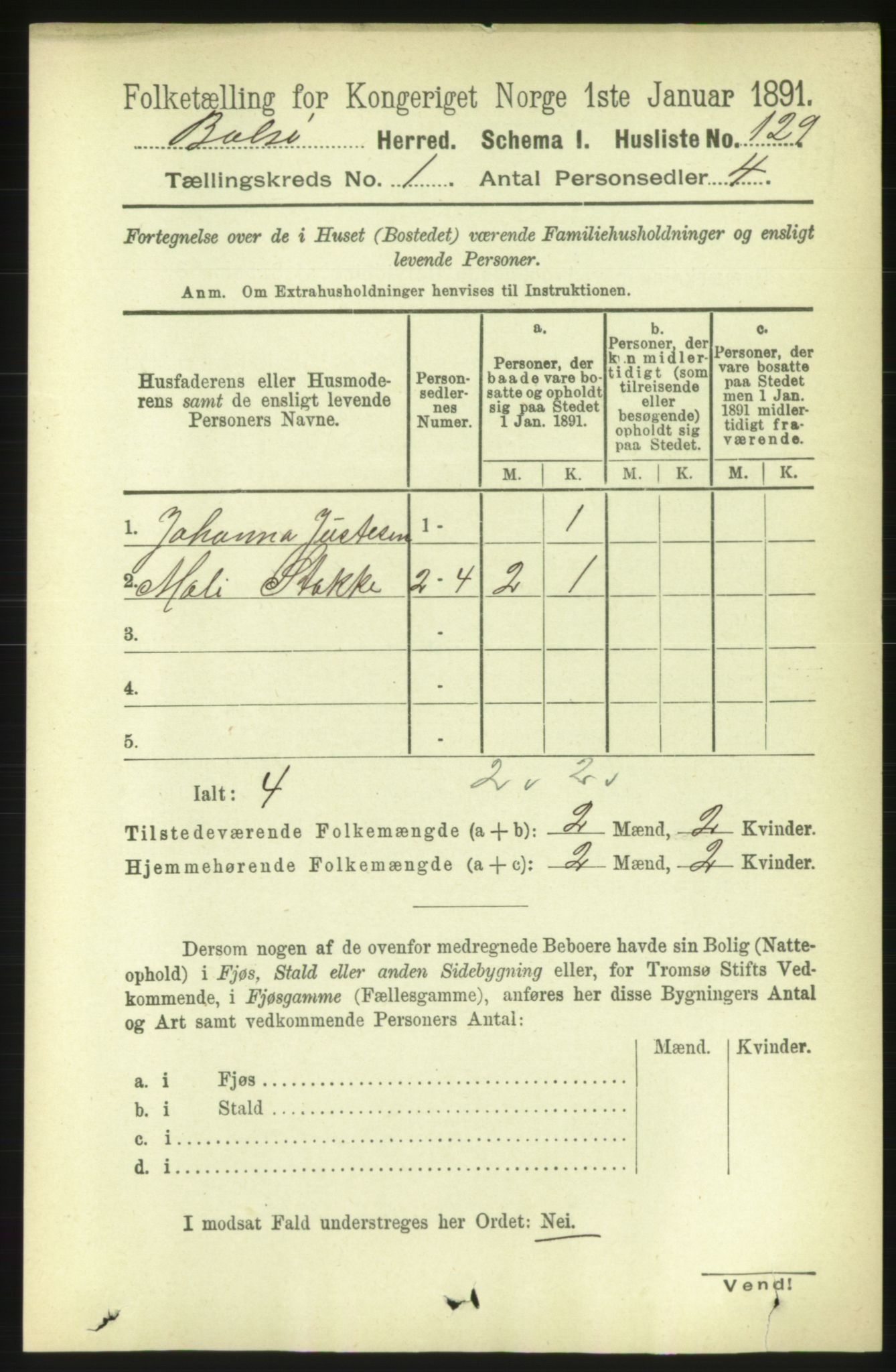 RA, 1891 census for 1544 Bolsøy, 1891, p. 168