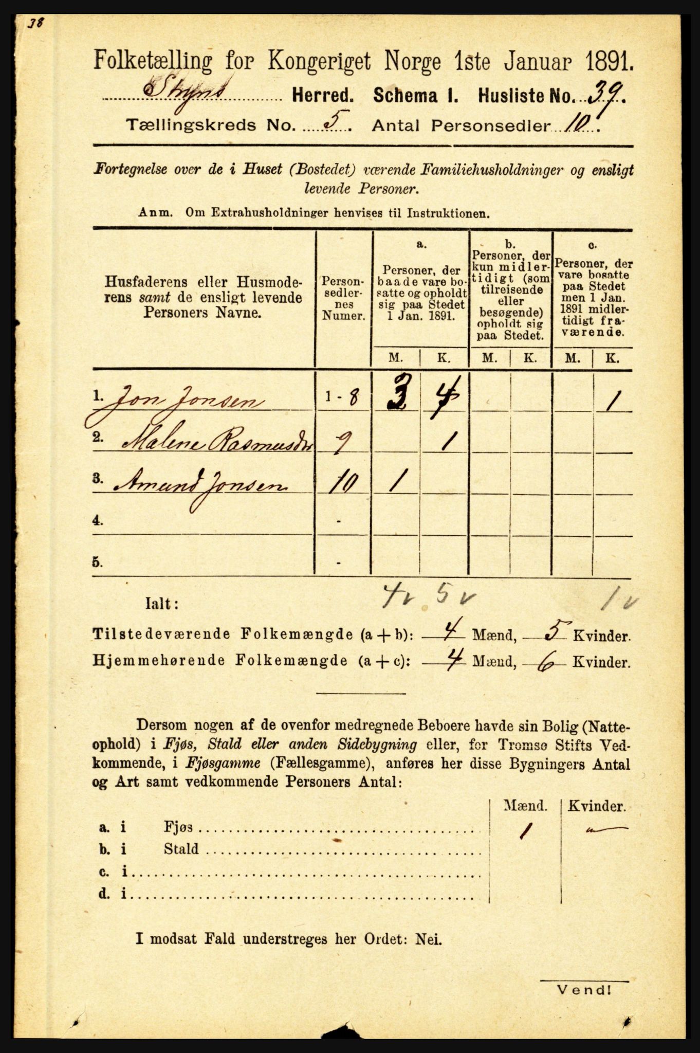 RA, 1891 census for 1448 Stryn, 1891, p. 2006