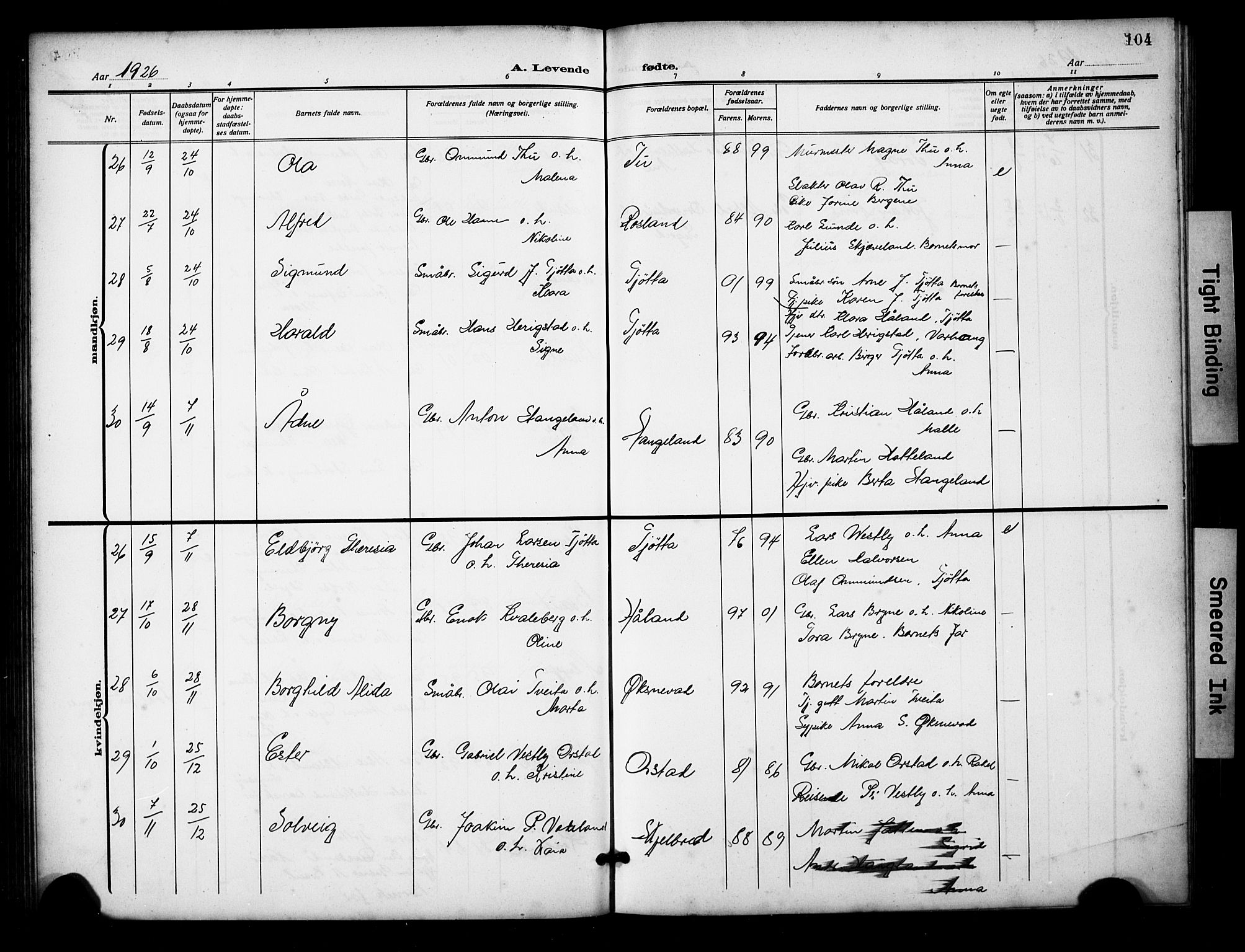 Klepp sokneprestkontor, AV/SAST-A-101803/001/3/30BB/L0007: Parish register (copy) no. B 7, 1908-1934, p. 104