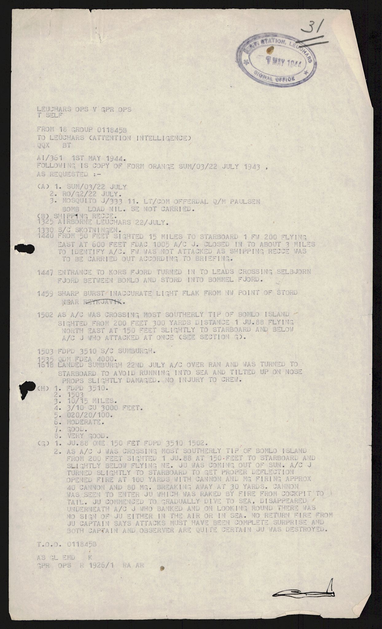 Forsvaret, 333 Skvadron, AV/RA-RAFA-2003/1/Da/L0041: Combat, Crash and and Circumstantial Reports , 1943-1945, p. 517