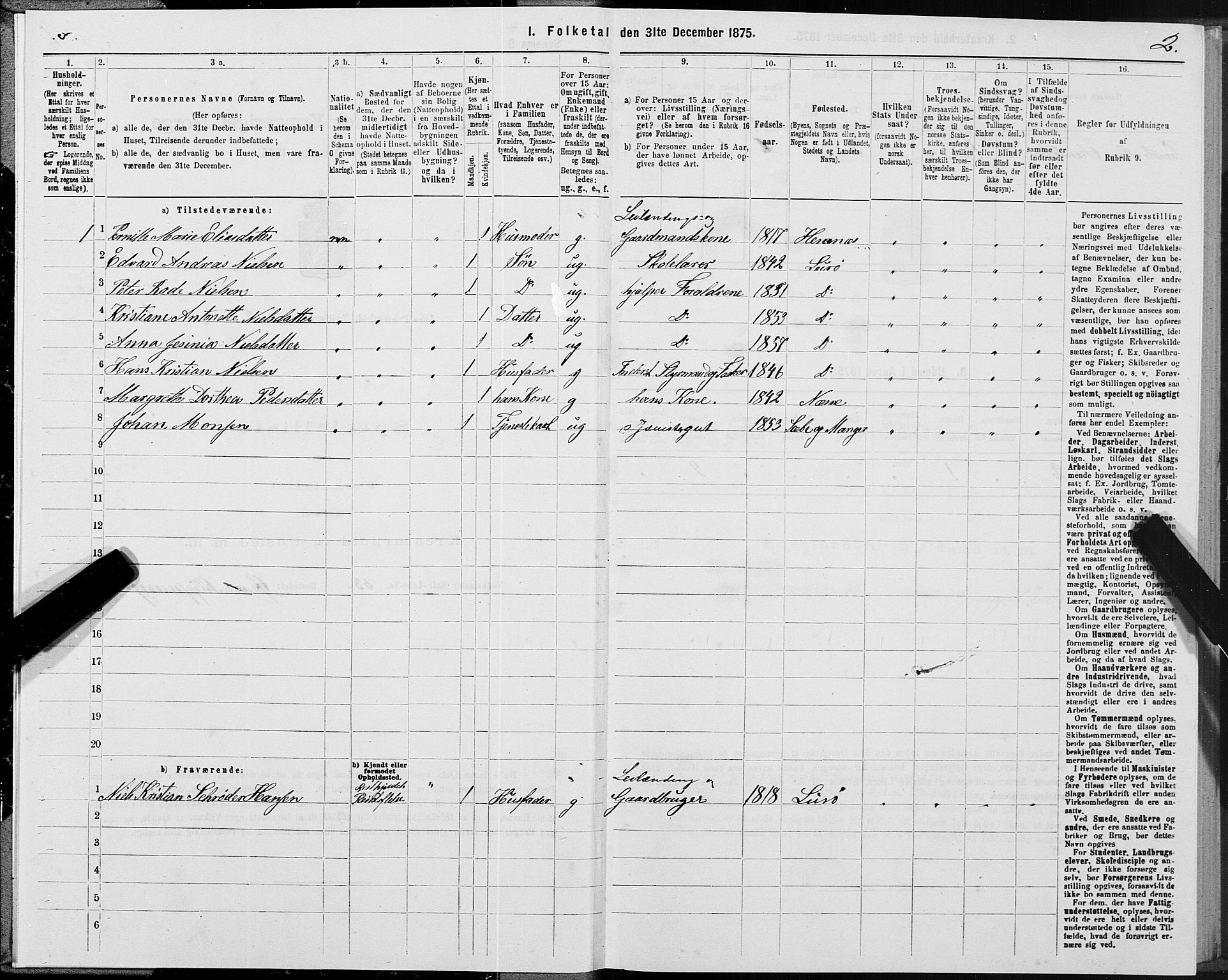 SAT, 1875 census for 1834P Lurøy, 1875, p. 2002