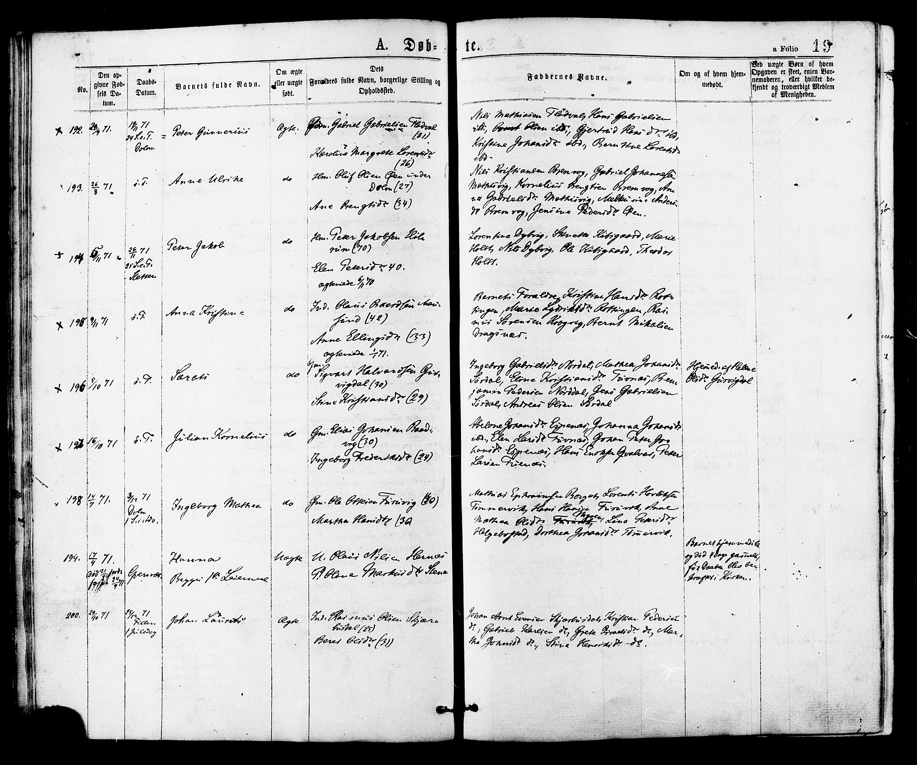 Ministerialprotokoller, klokkerbøker og fødselsregistre - Sør-Trøndelag, AV/SAT-A-1456/634/L0532: Parish register (official) no. 634A08, 1871-1881, p. 19