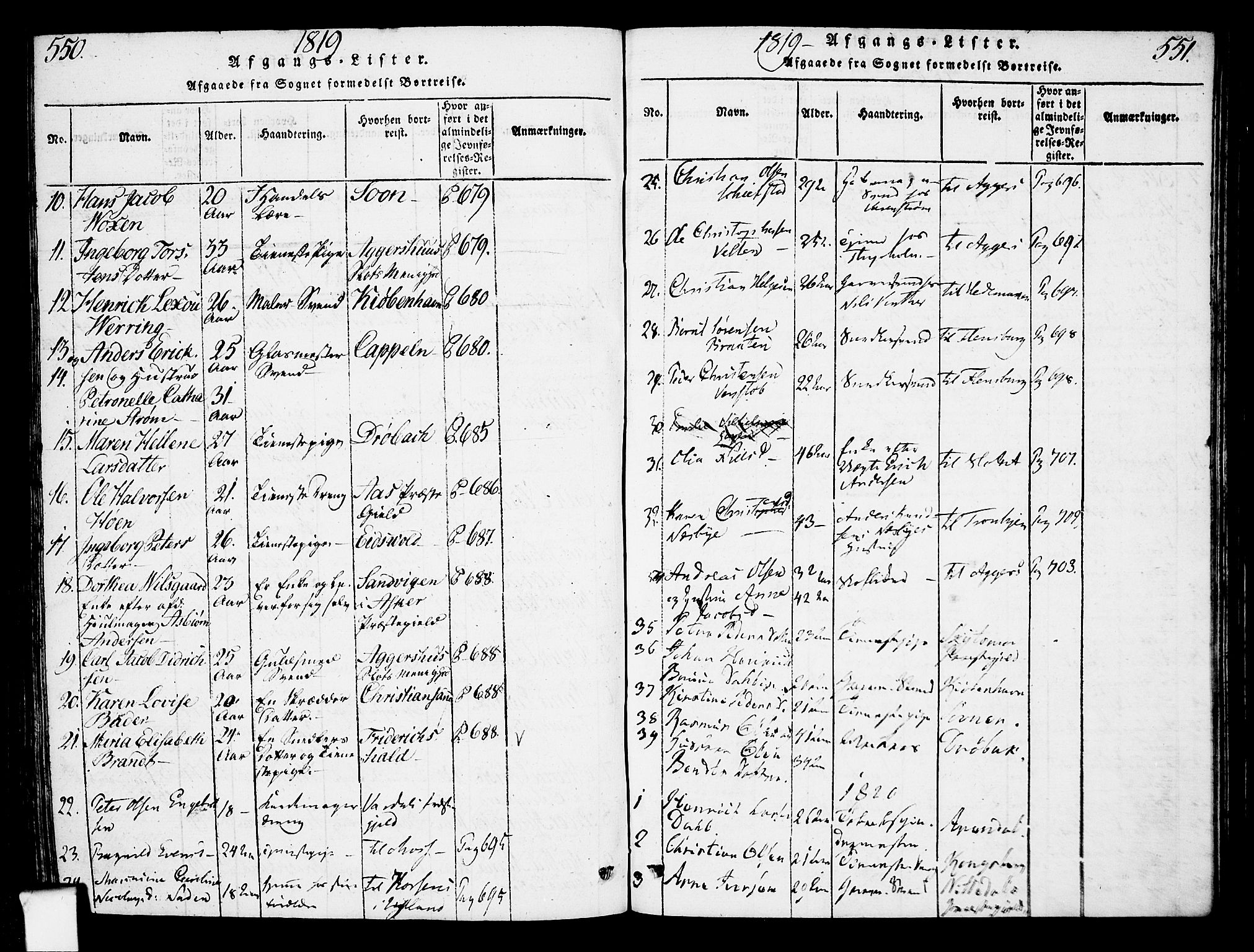 Oslo domkirke Kirkebøker, SAO/A-10752/F/Fa/L0007: Parish register (official) no. 7, 1817-1824, p. 550-551